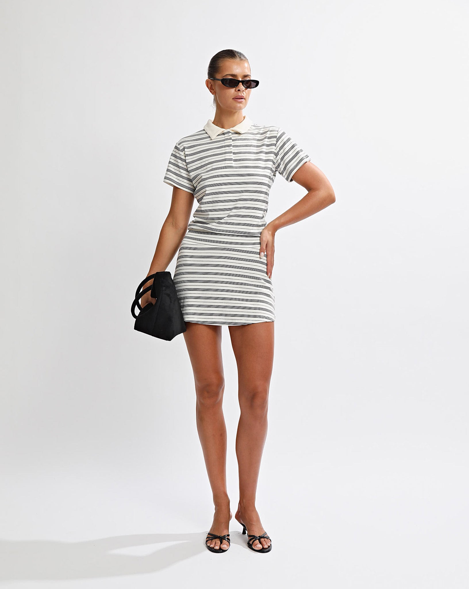 Mara Mini Dress White/Black Stripe – One Mile The Label