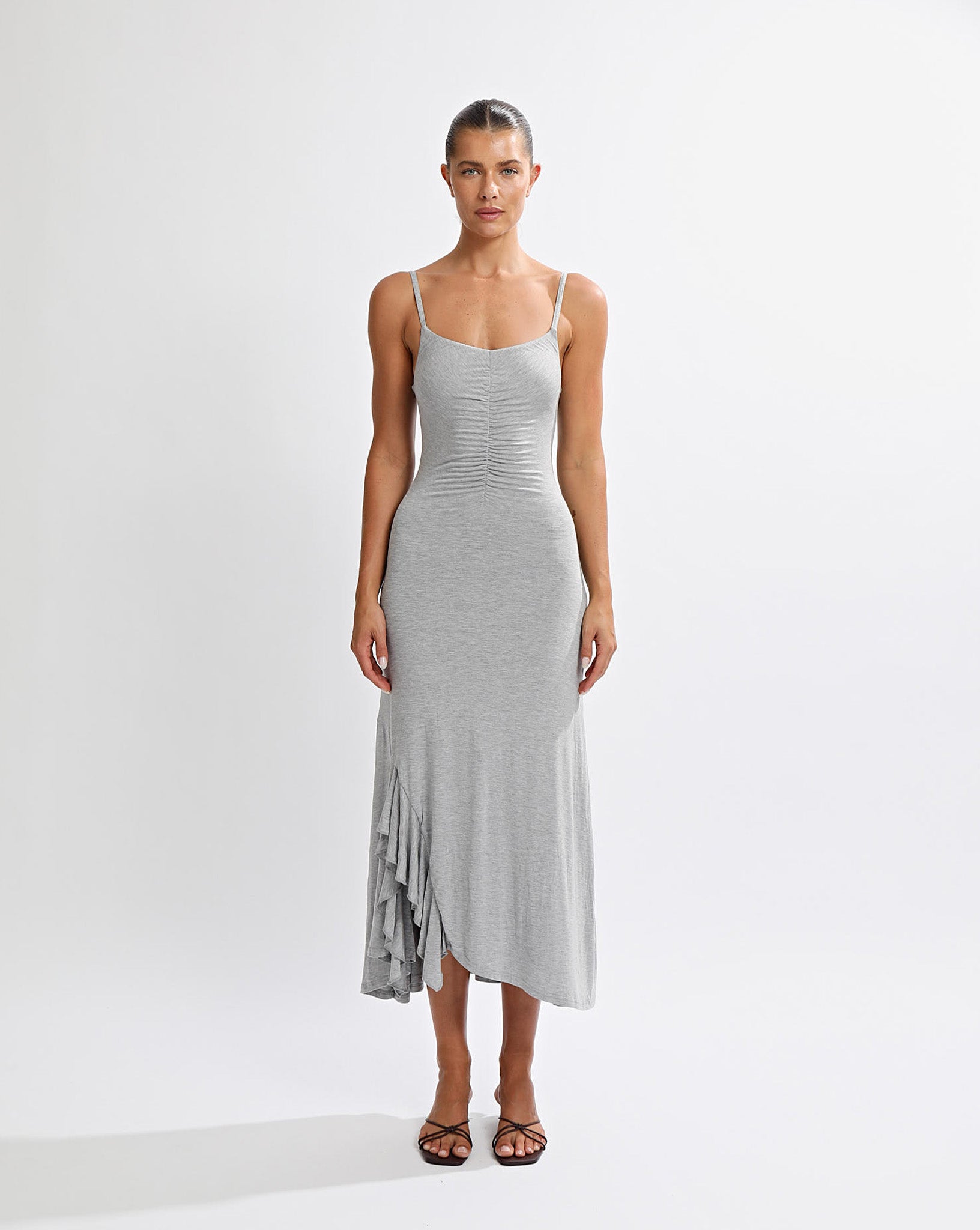 Sienna Midi Dress Grey Marl One Mile The Label Sienna Midi Dress Grey Marl One Mile The Label