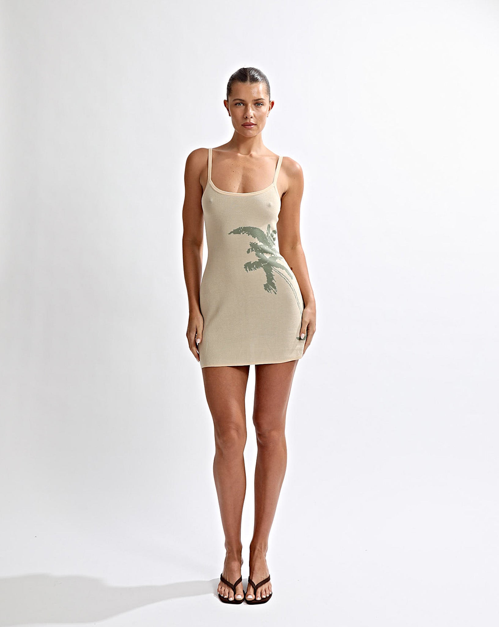 Cali Knit Mini Dress Sand One Mile The Label Cali Knit Mini Dress Sand One Mile The Label