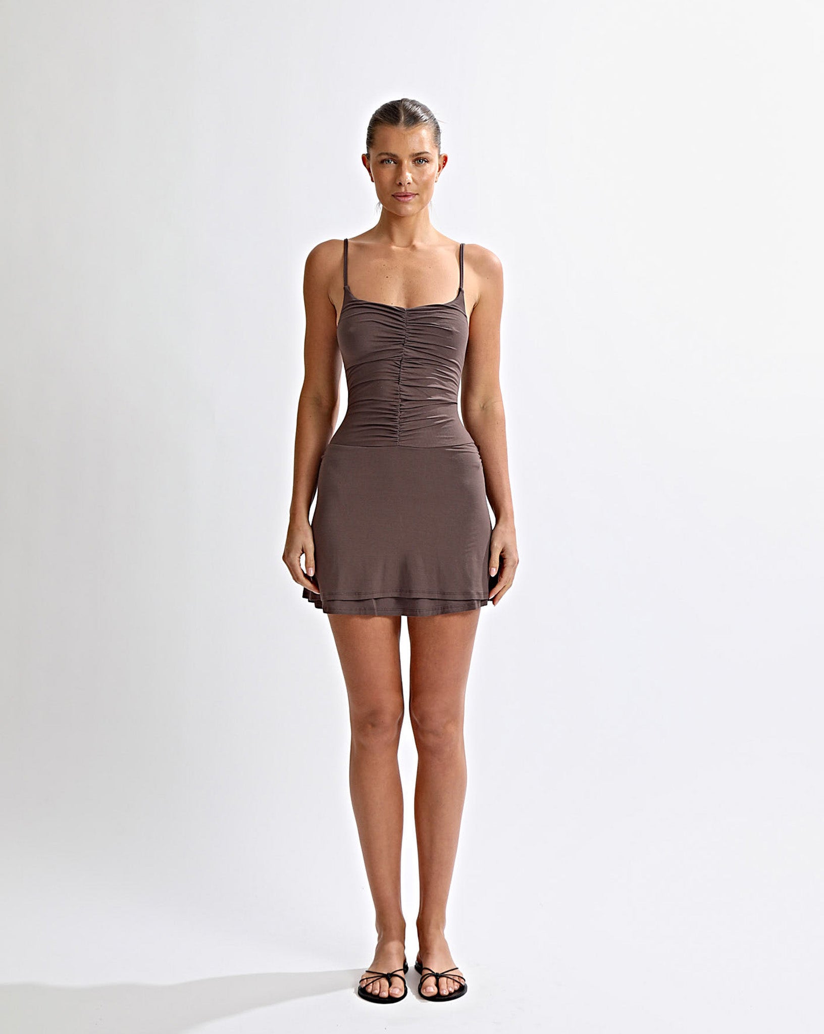 Sienna Mini Dress Cocoa One Mile The Label Sienna Mini Dress Cocoa One Mile The Label