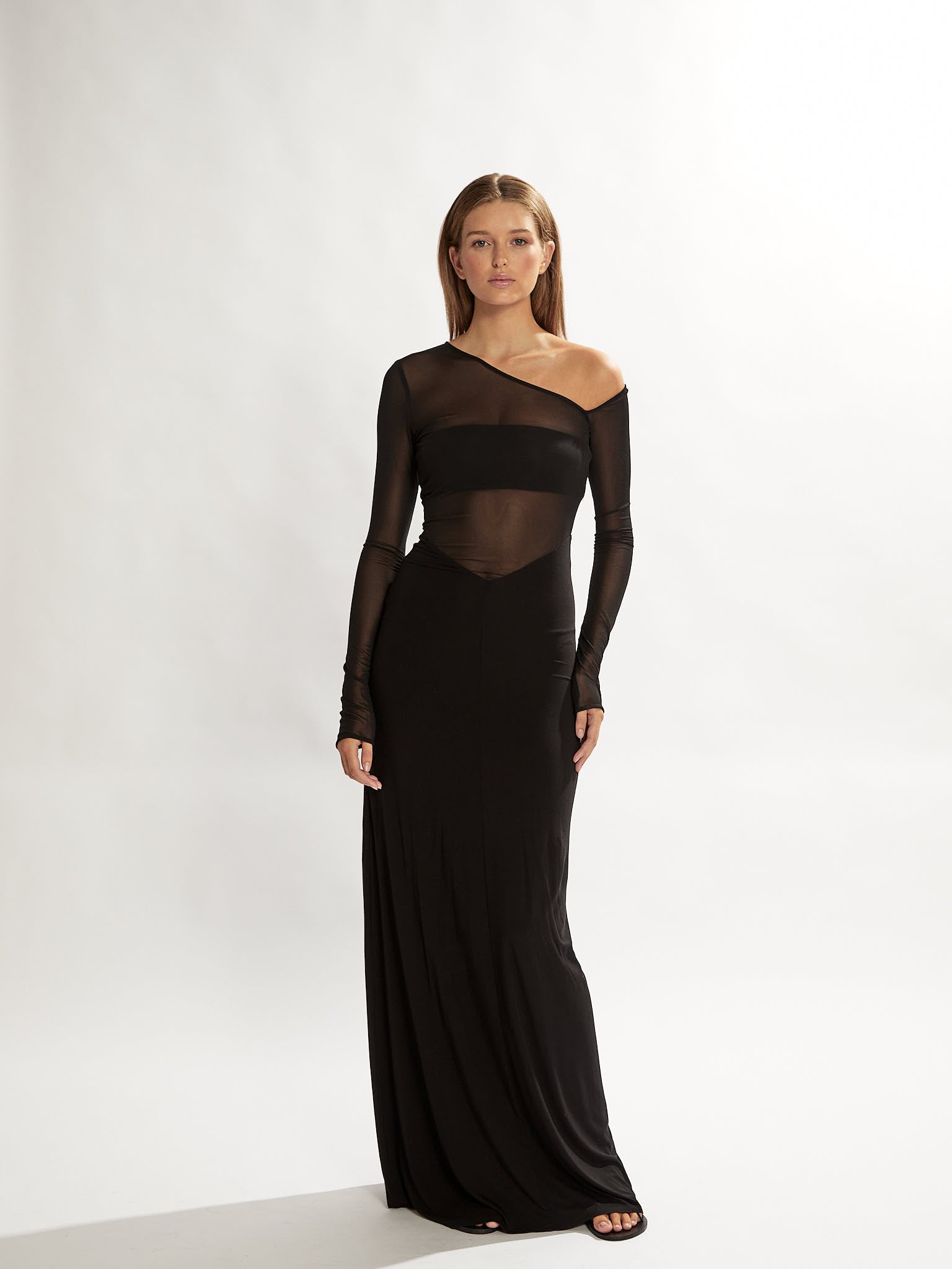 Black mesh outlet maxi dress