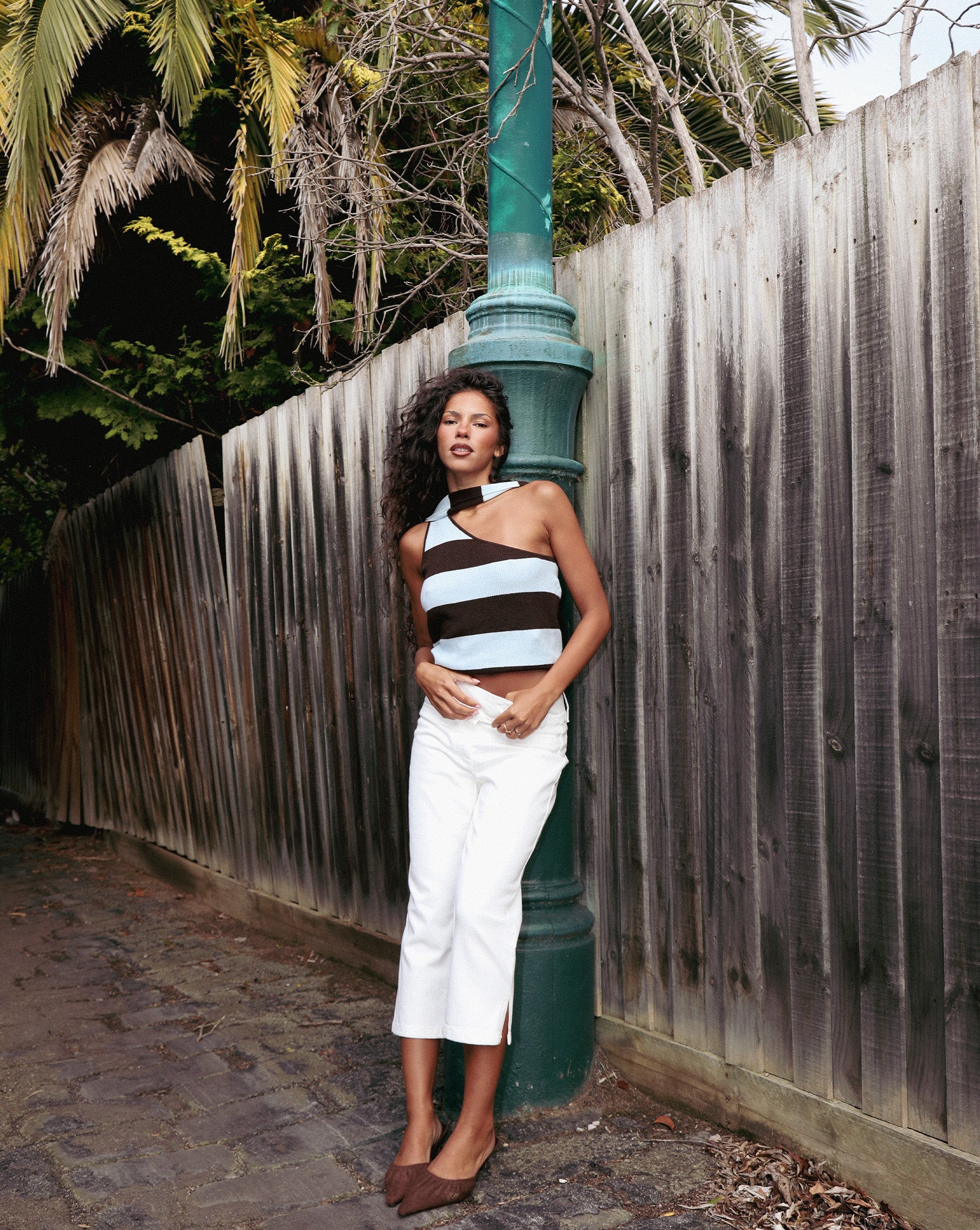 Charlotte Scarf Top Blue/Brown Stripe