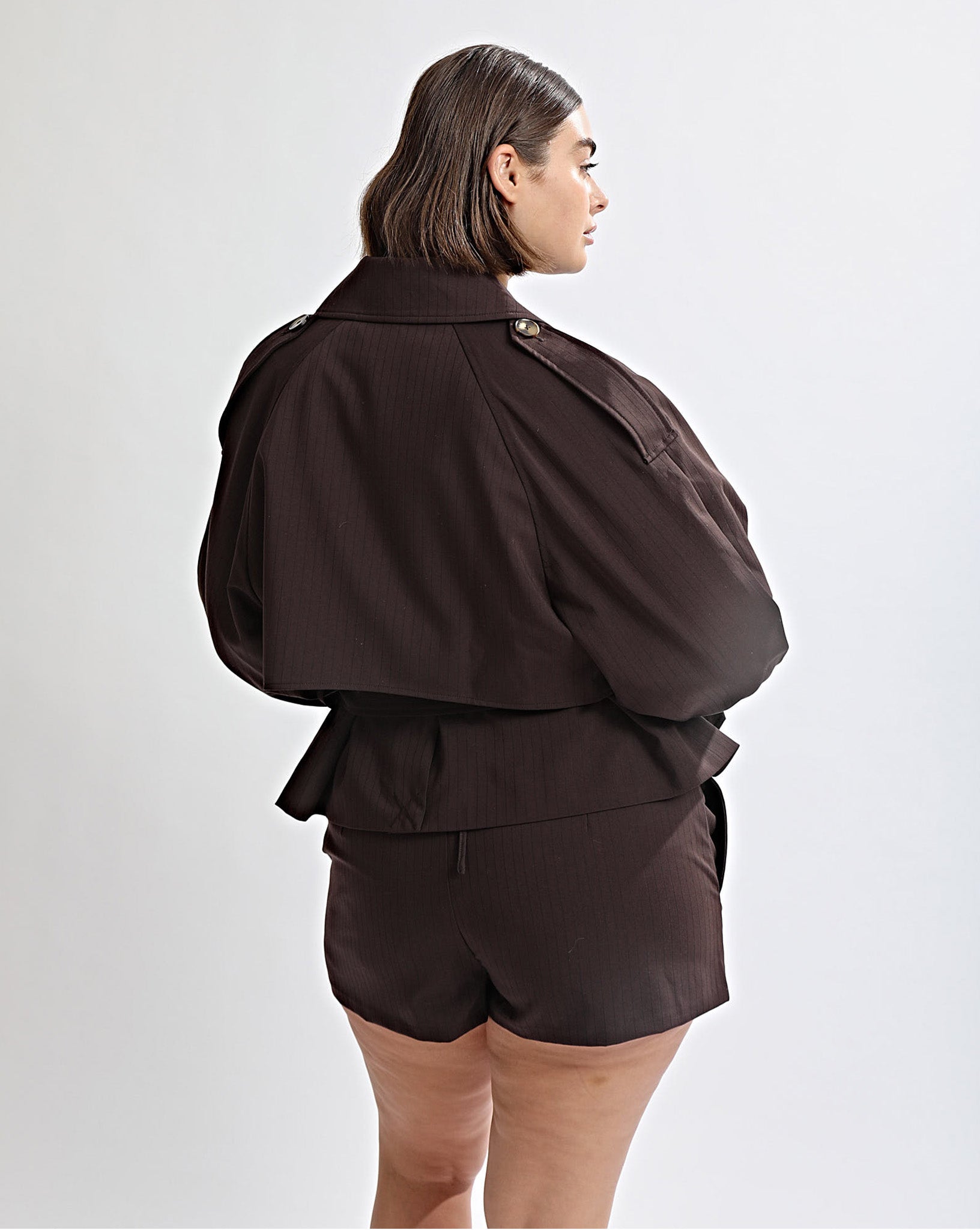 Emmy Cropped Trench Brown Stripe