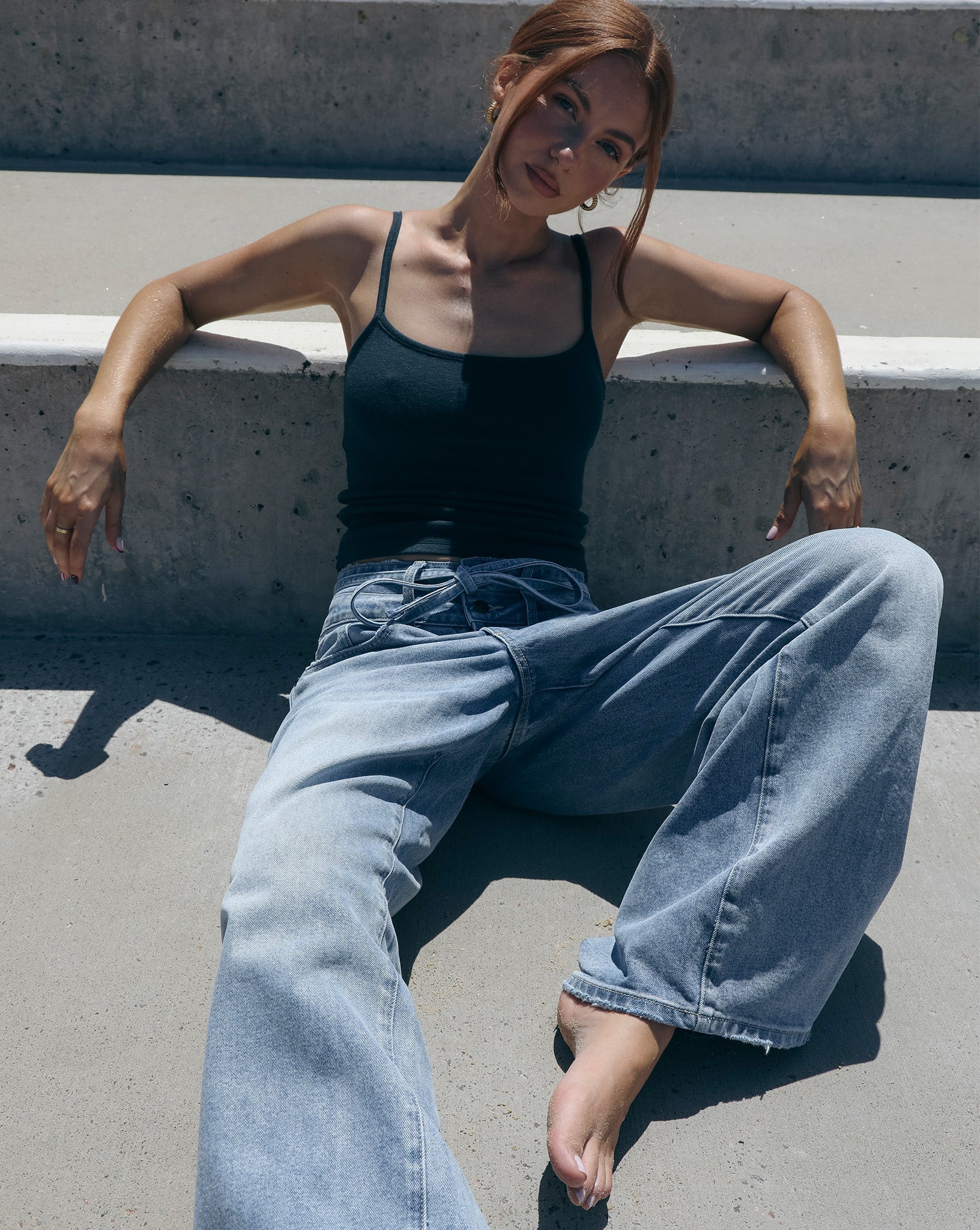 Hansen Baggy Jeans Mid Blue Cropped