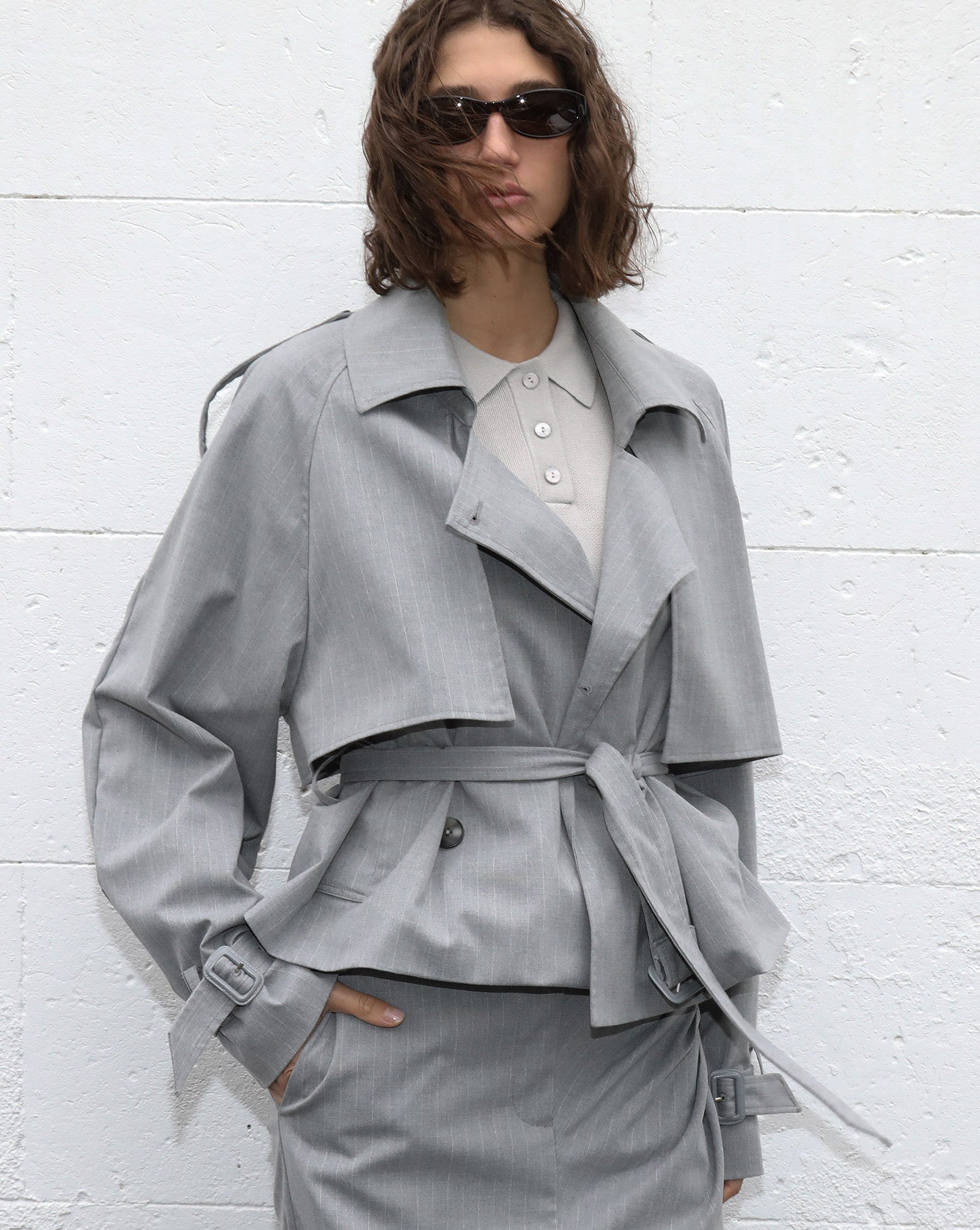 Luca Cropped Trench Grey Stripe
