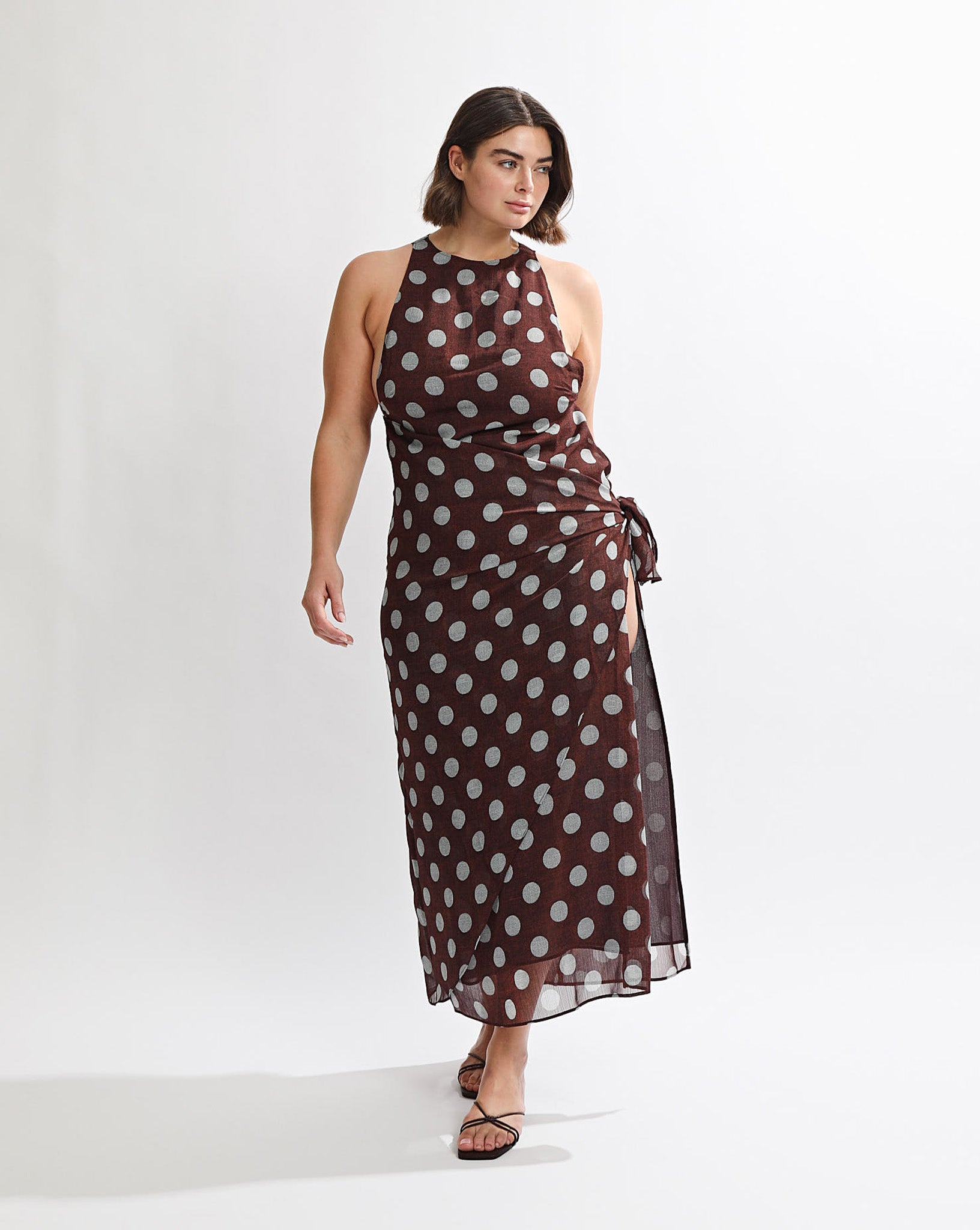 Suri Wrap Maxi Dress Brown/Blue Polka – One Mile The Label