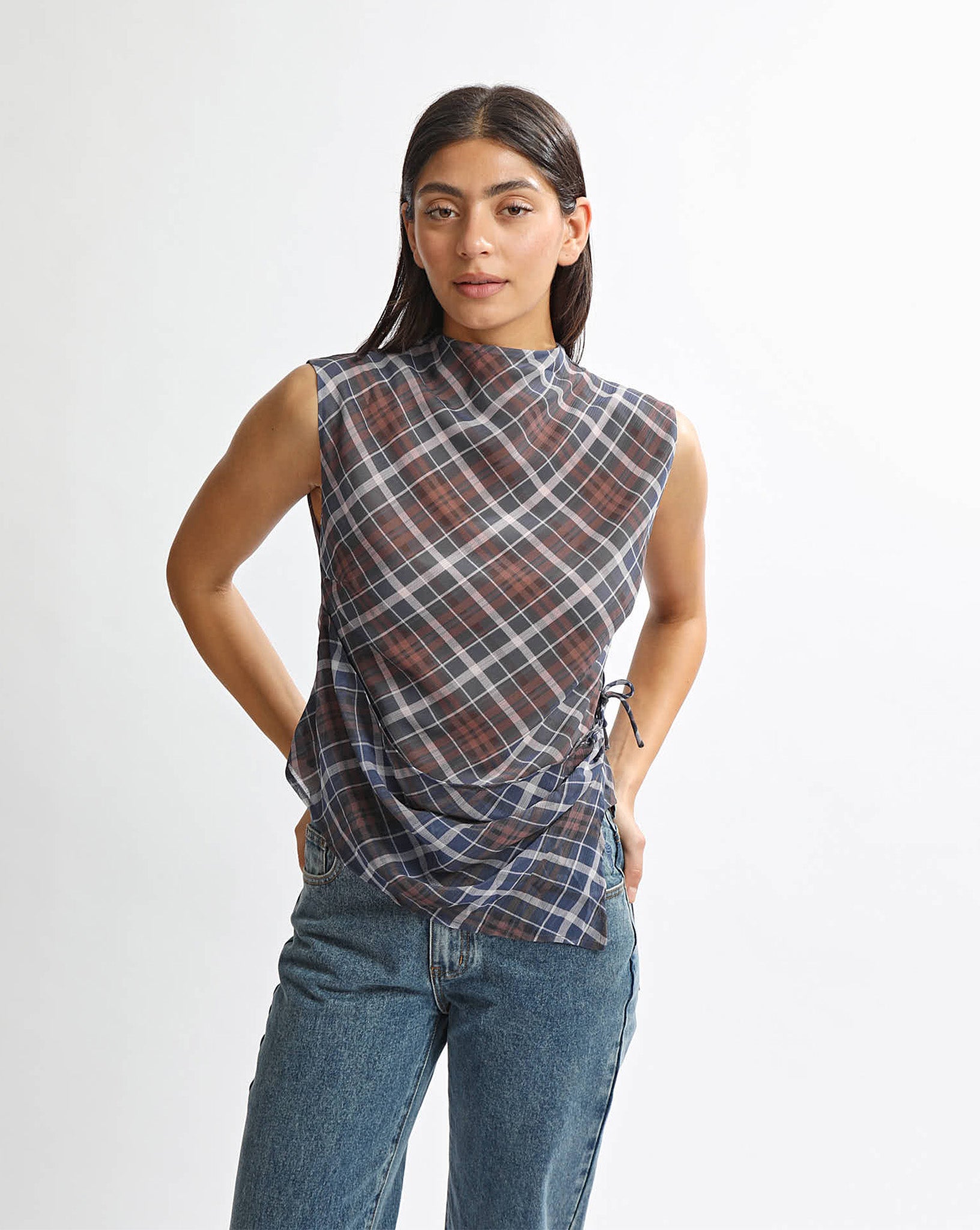 Kendal Top Blue/Brown Plaid