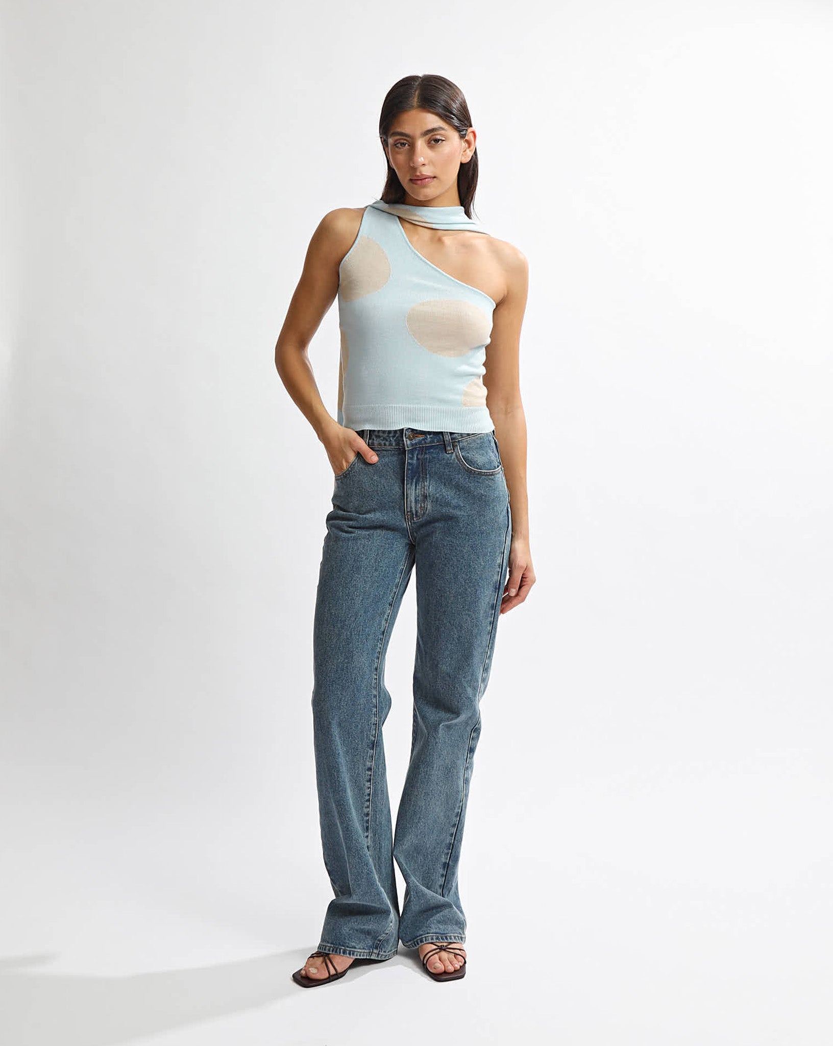 Charlotte Scarf Top Blue/Beige Spot