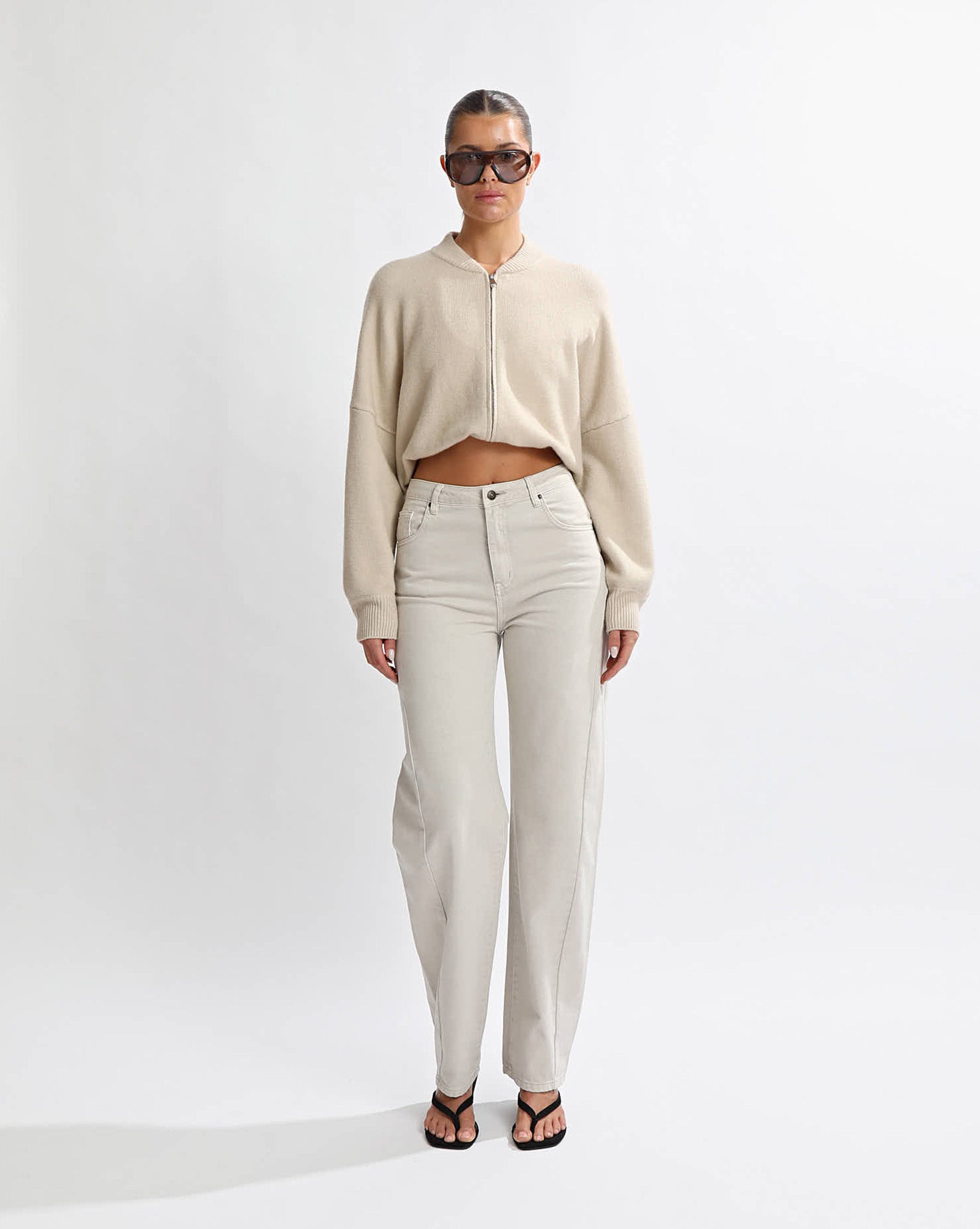 Charlotte Knit Zip Jumper Beige