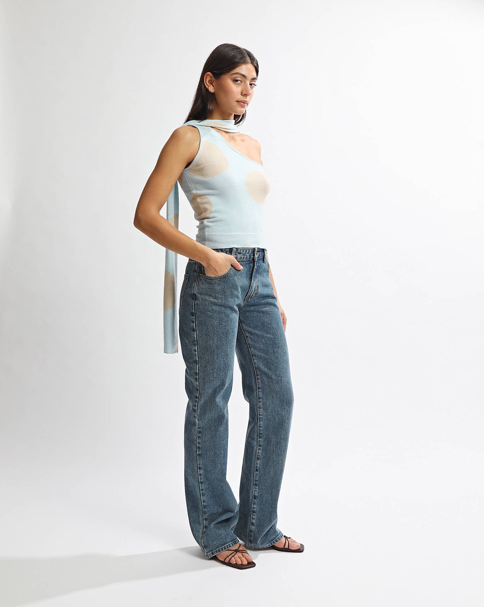 Charlotte Scarf Top Blue/Beige Spot