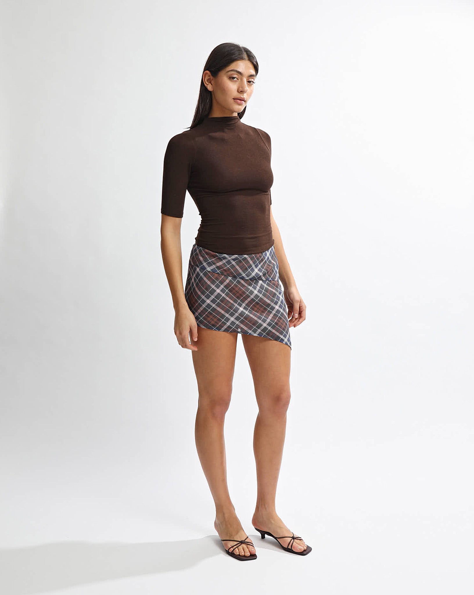 Kendal Mini Skirt Blue/Brown Plaid