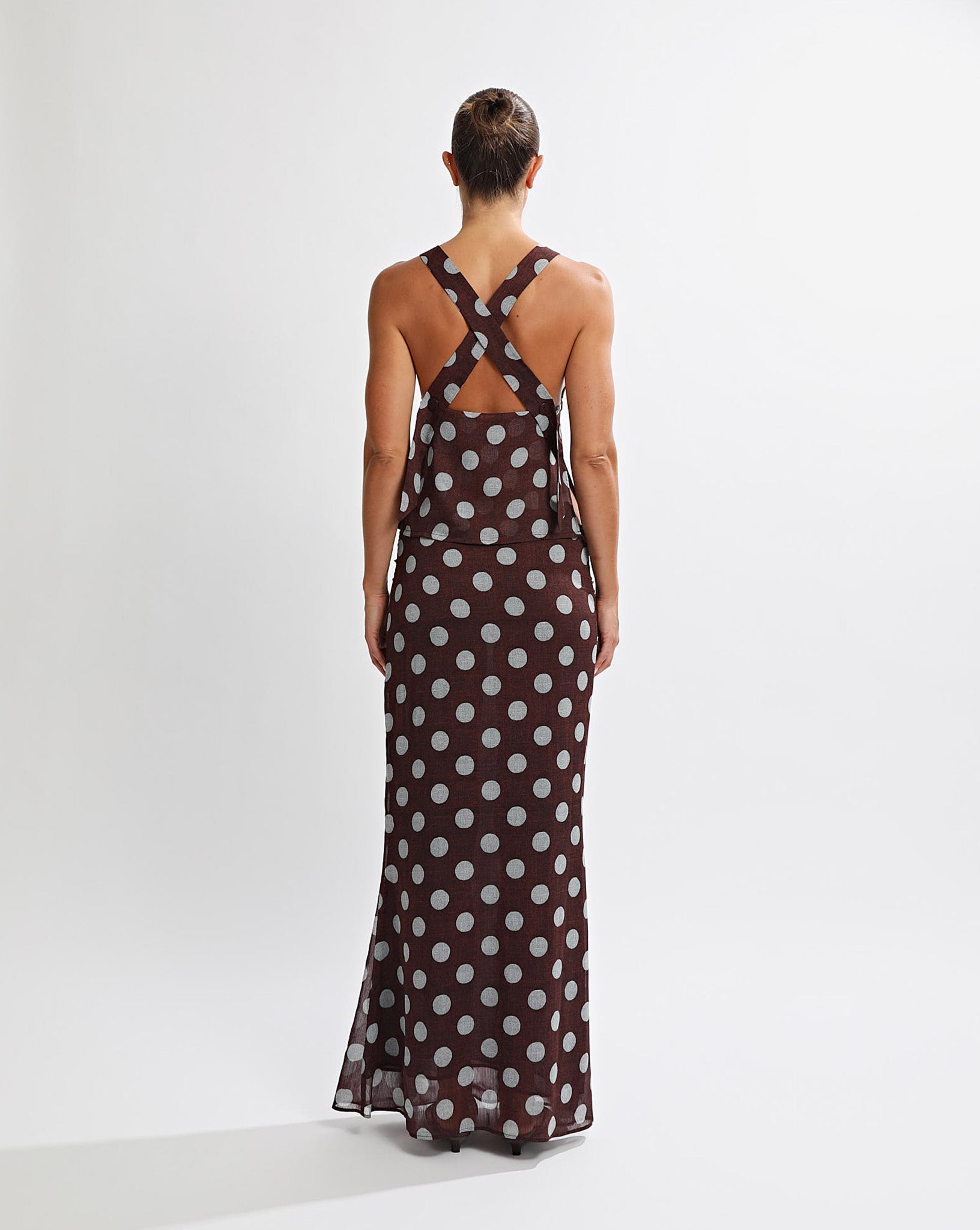 Suri Top Brown/Blue Polka