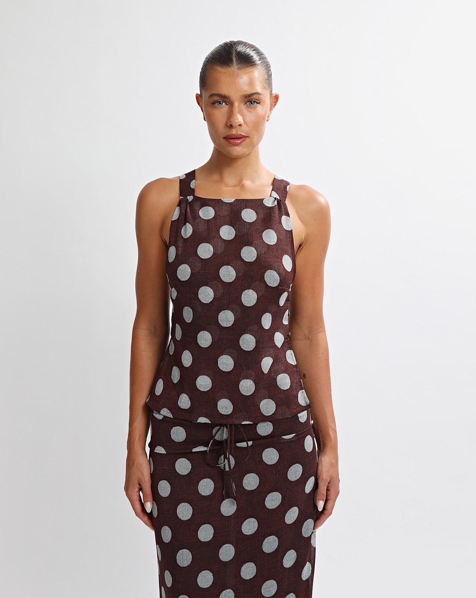 Suri Top Brown/Blue Polka