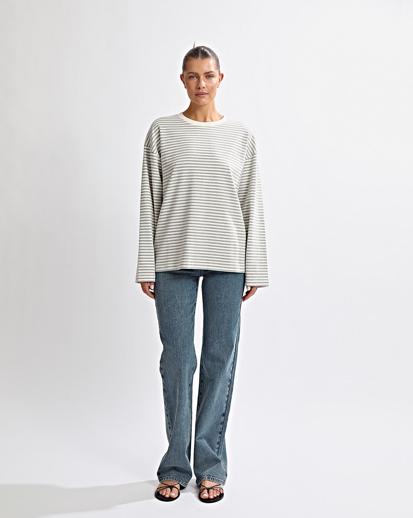 Milan Long Sleeve Top Grey/White