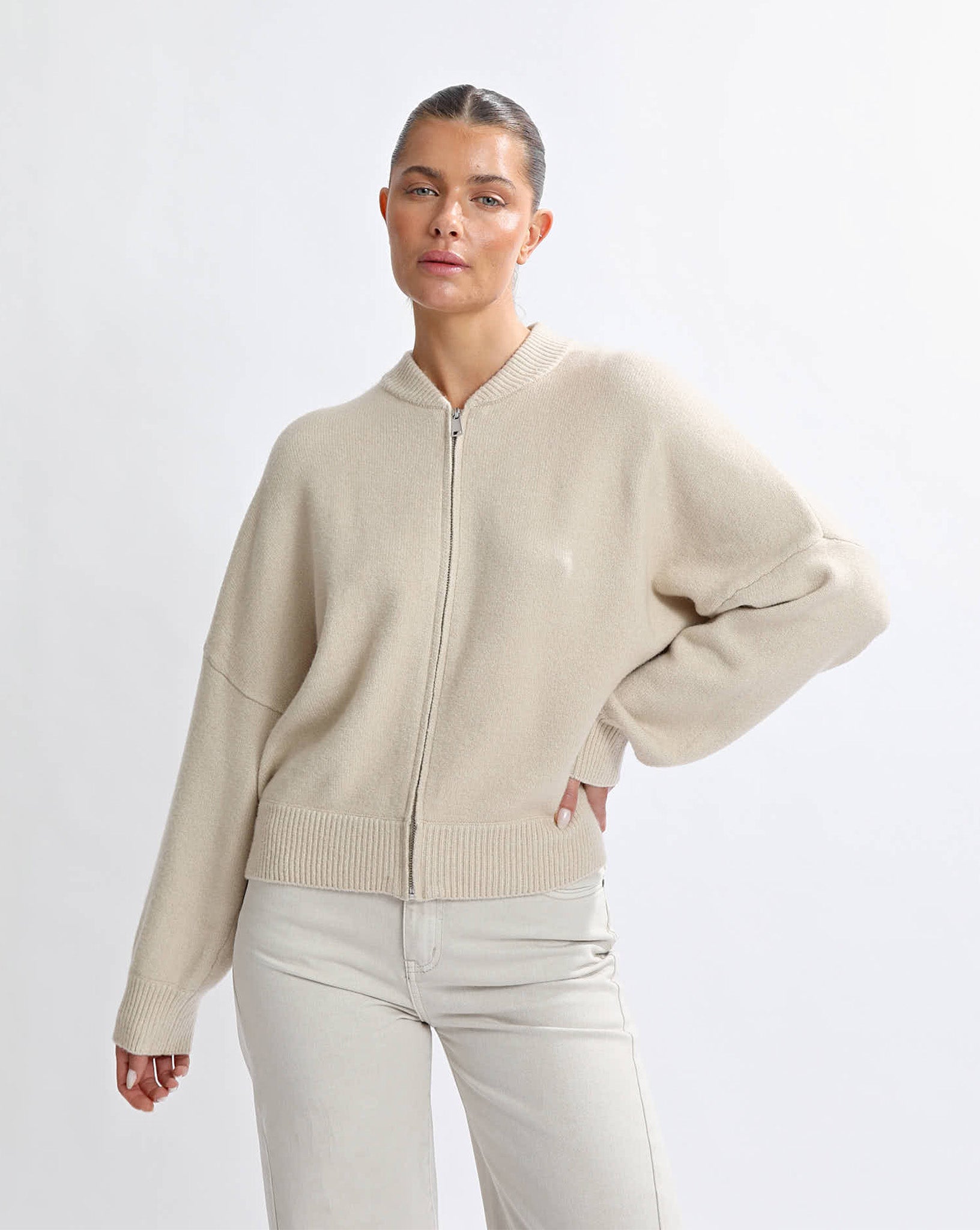Charlotte Knit Zip Jumper Beige