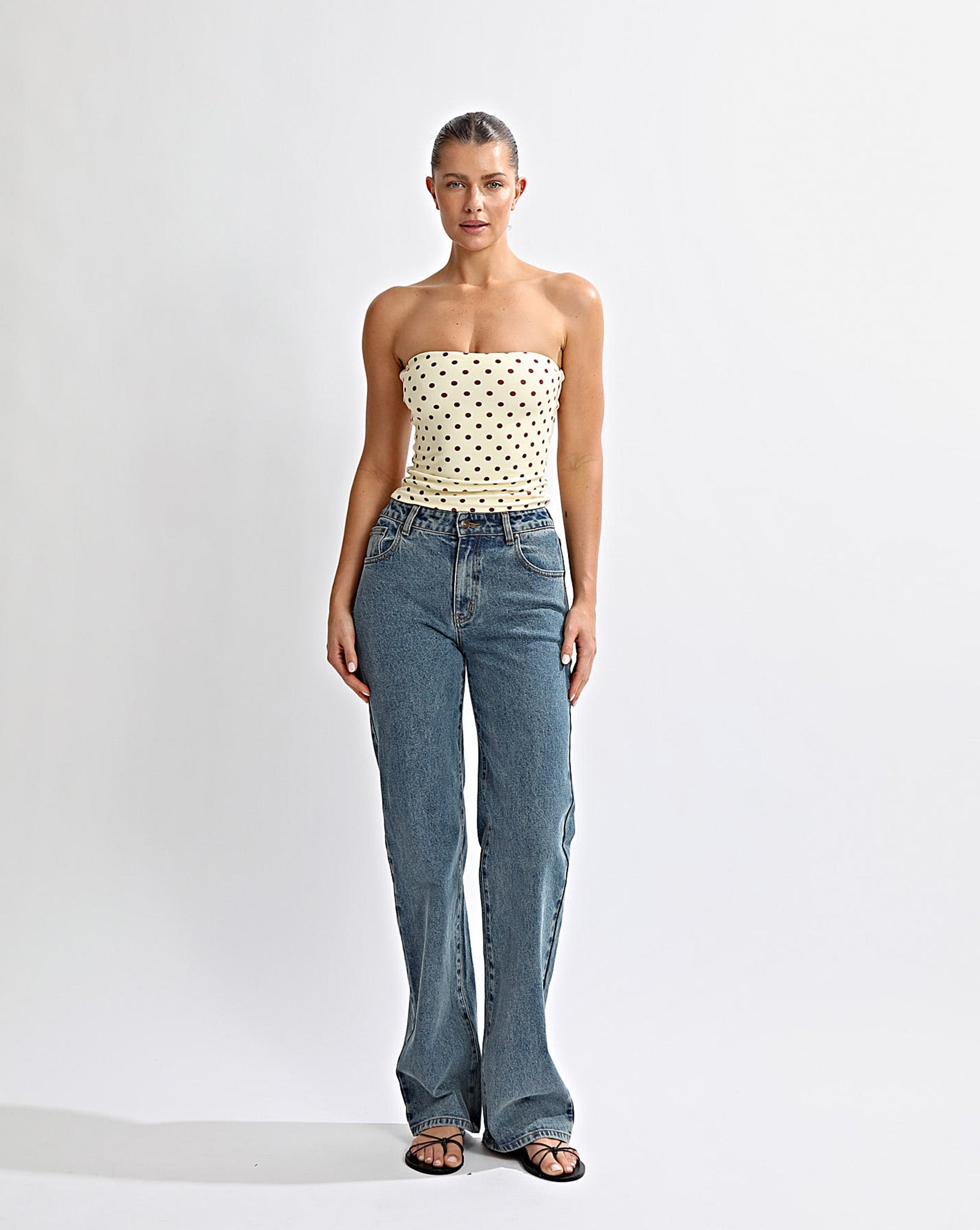 Nali Strapless Top Yellow Polka
