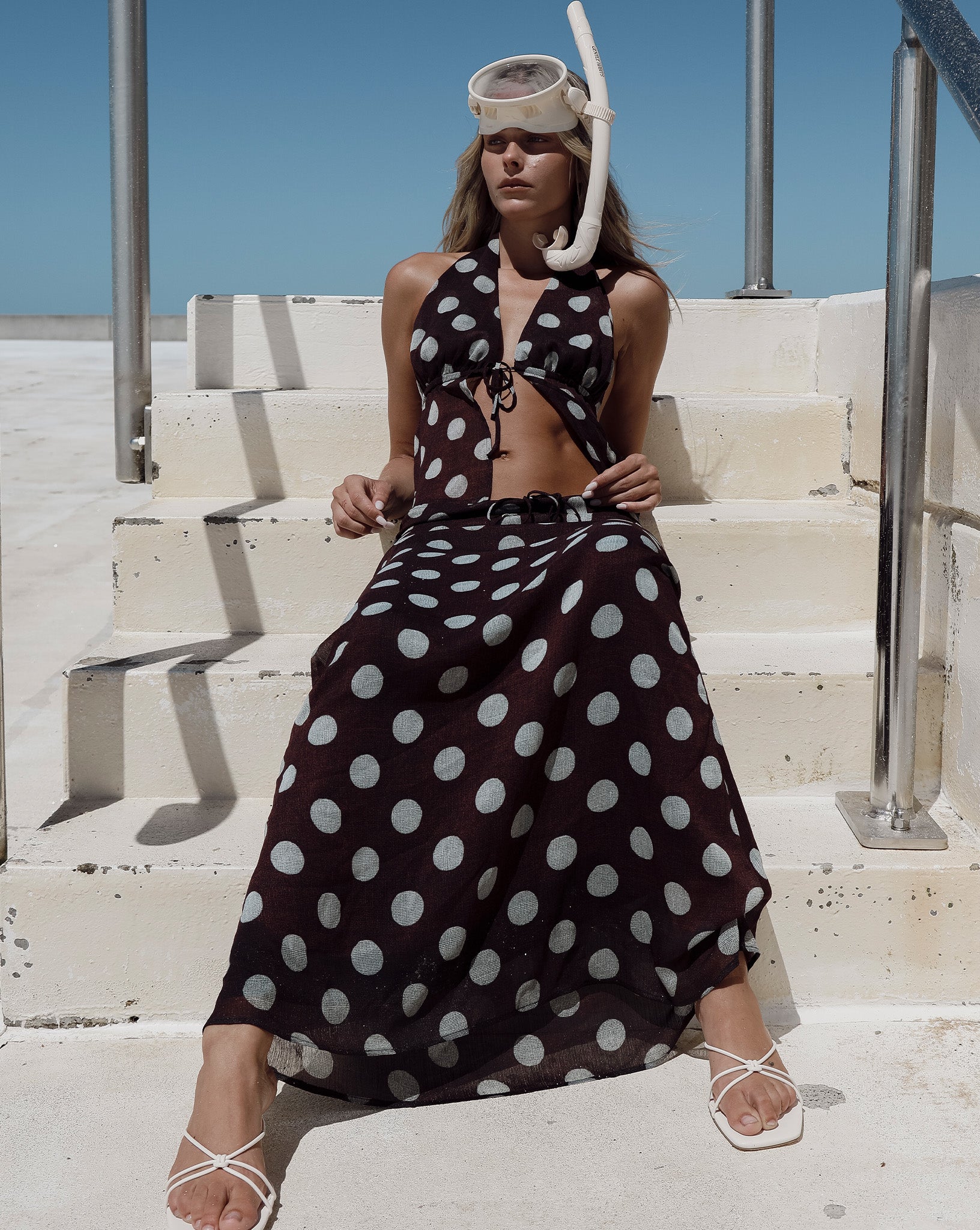 Suri Maxi Skirt Brown/Blue Polka