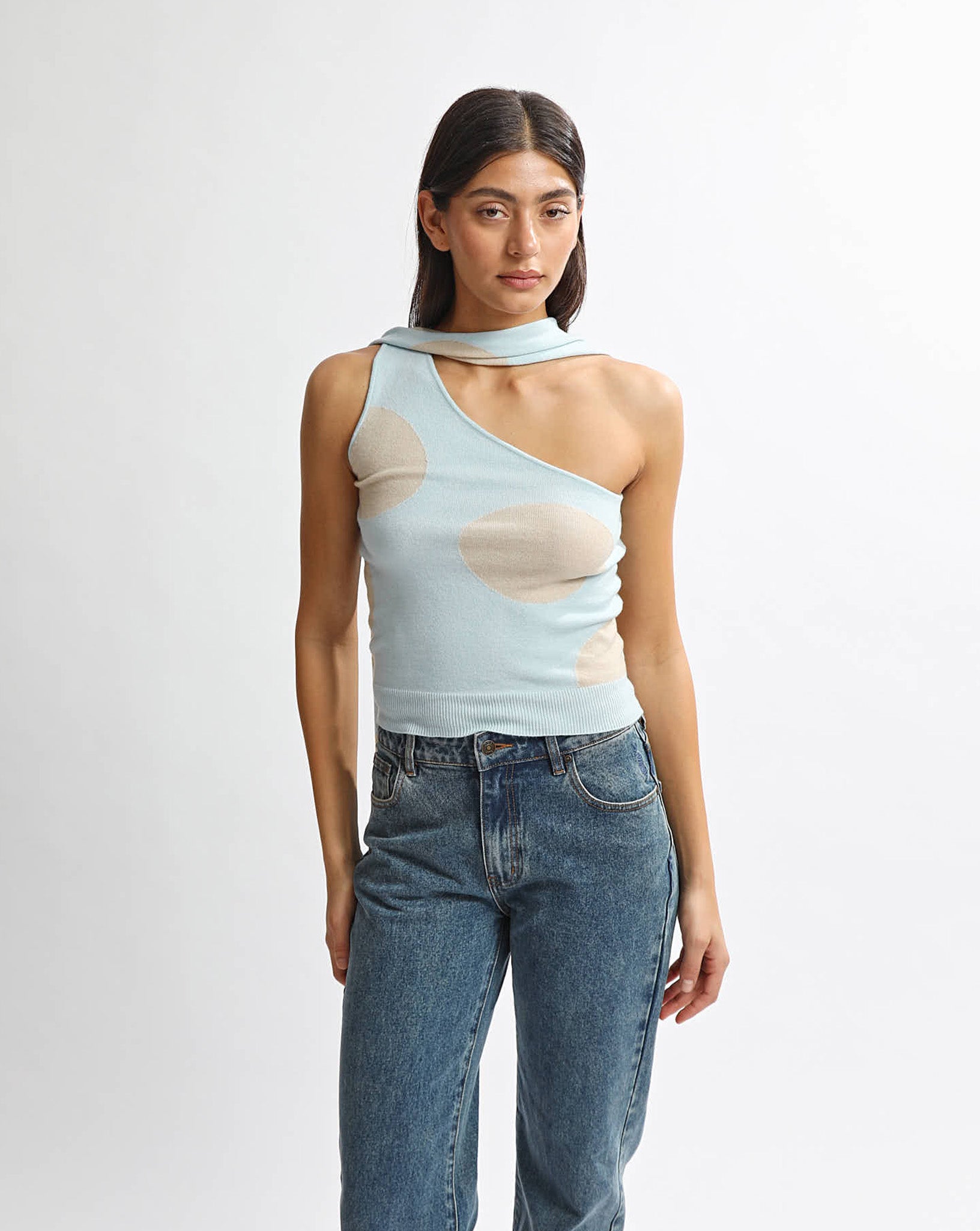 Charlotte Scarf Top Blue/Beige Spot