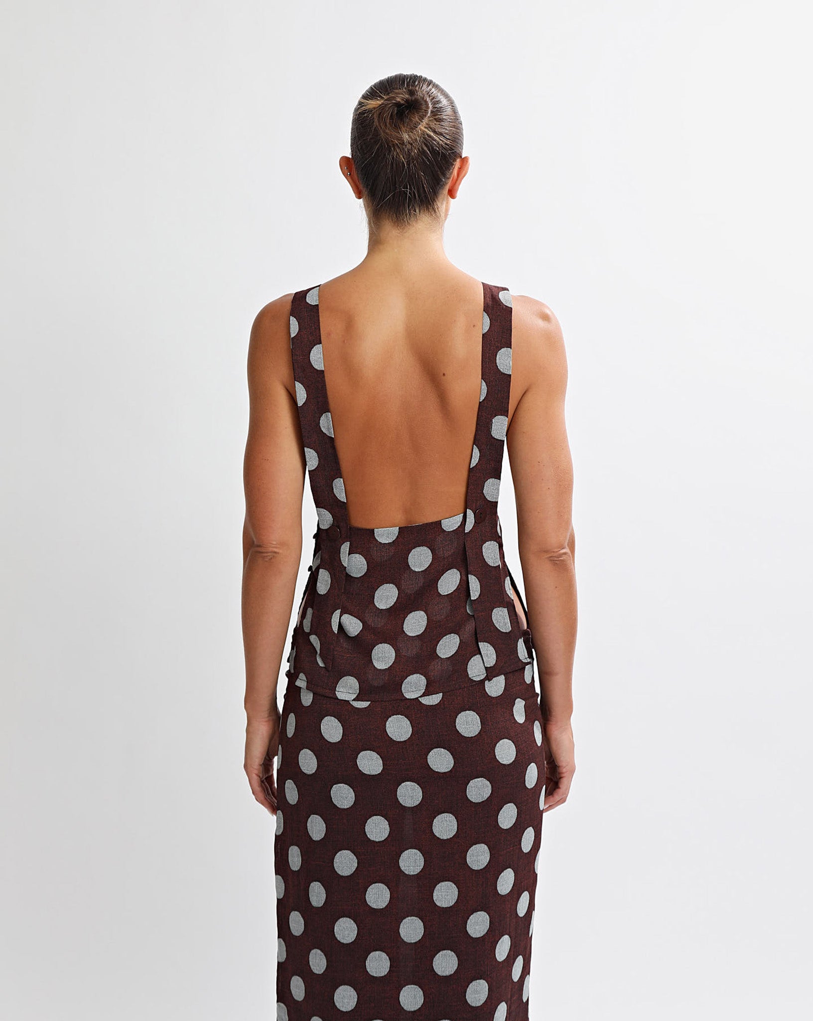 Suri Top Brown/Blue Polka