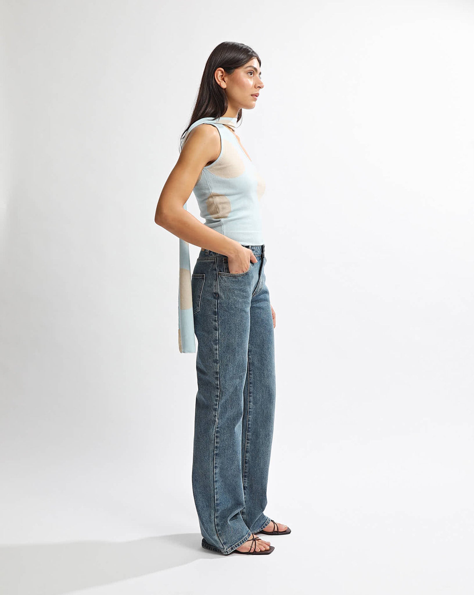 Charlotte Scarf Top Blue/Beige Spot