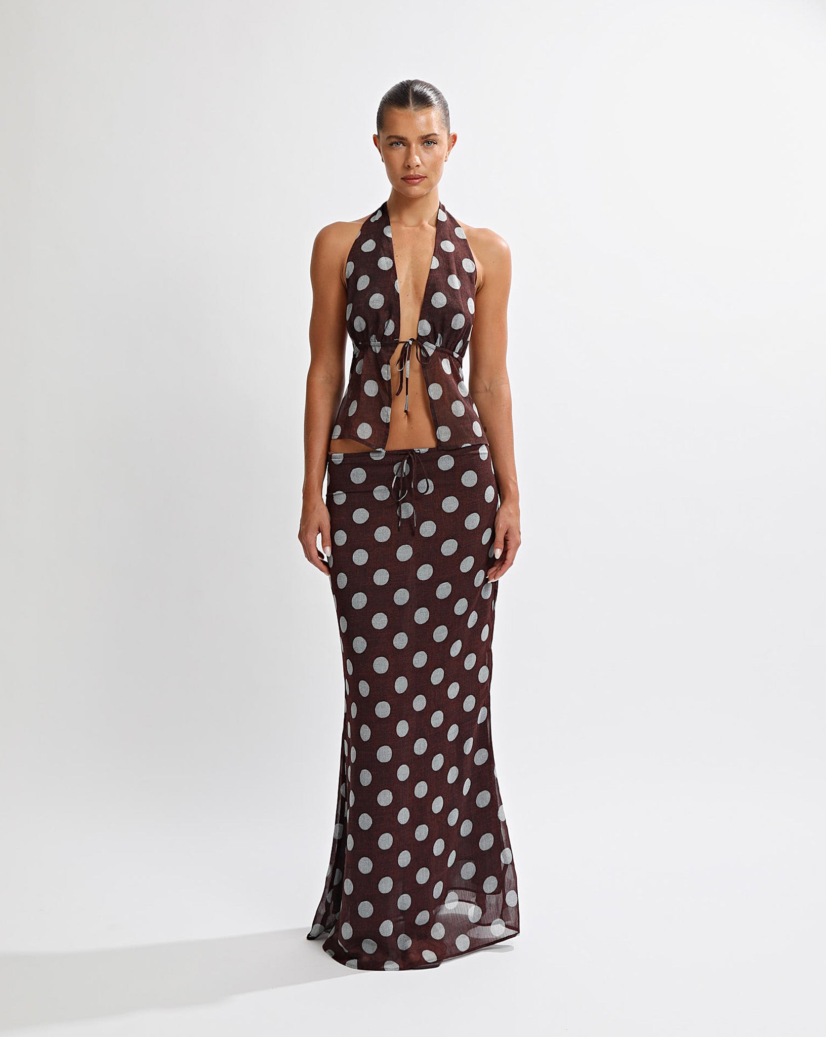 Suri Maxi Skirt Brown/Blue Polka