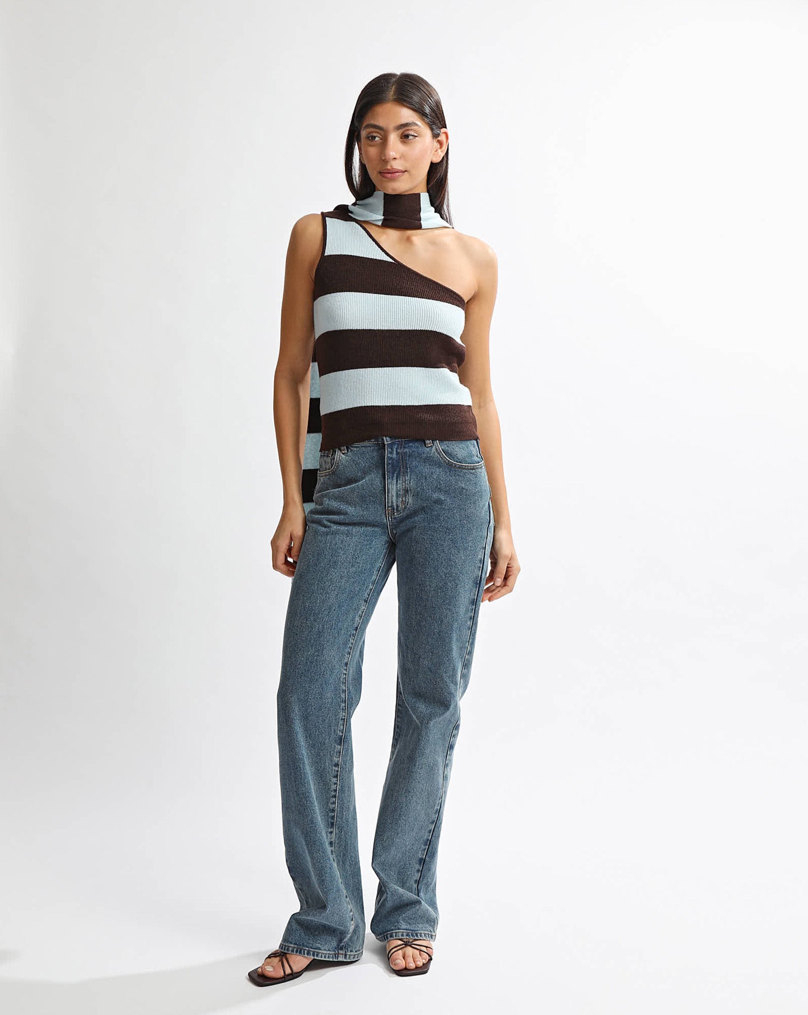 Charlotte Scarf Top Blue/Brown Stripe