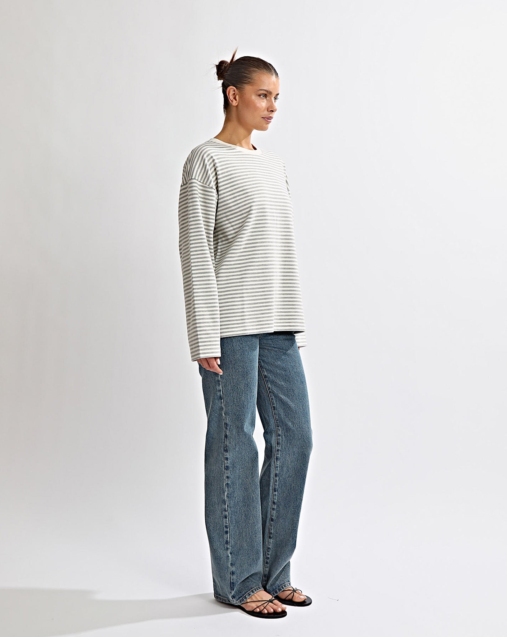 Milan Long Sleeve Top Grey/White