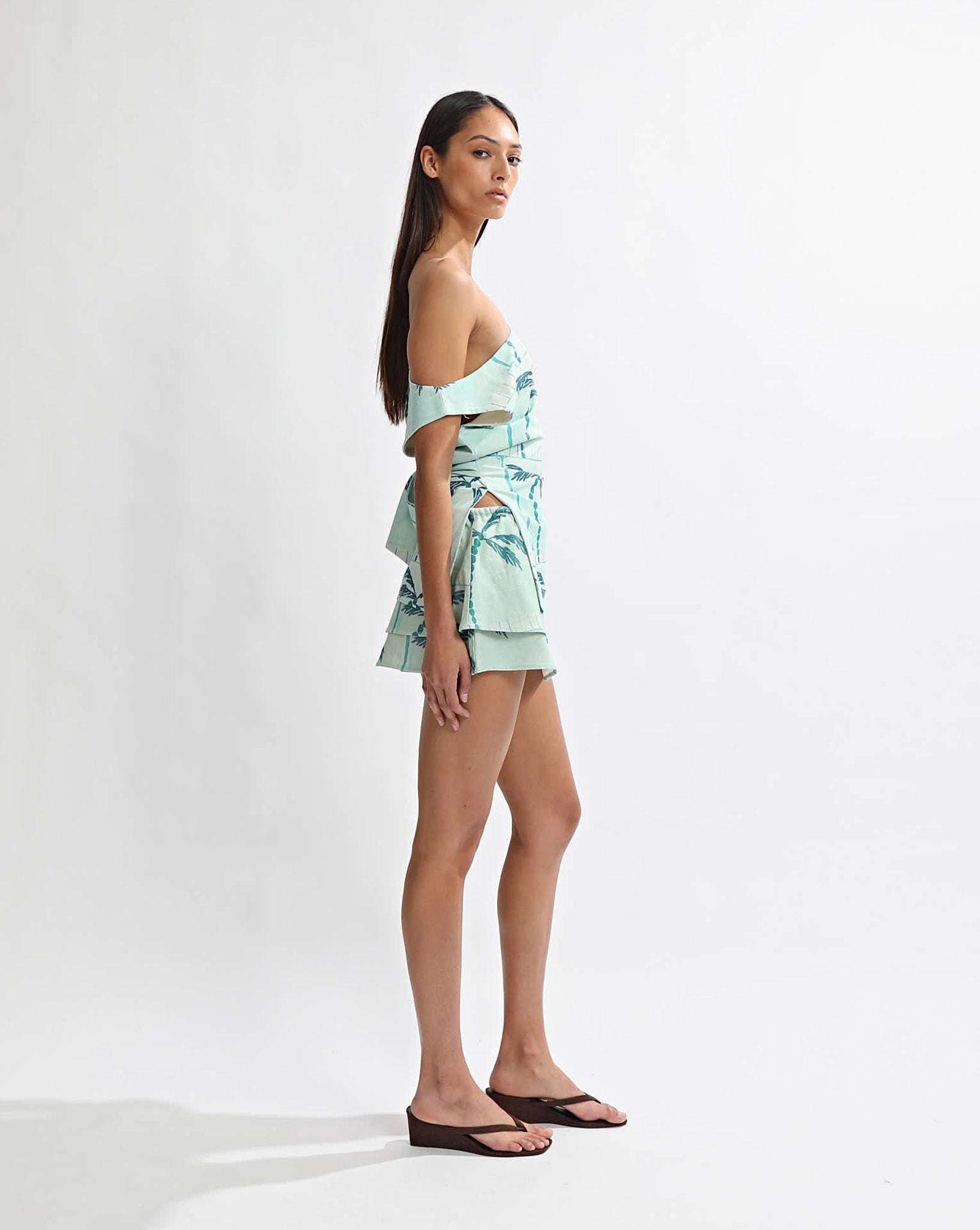 Lani Off Shoulder Top Green Tonic