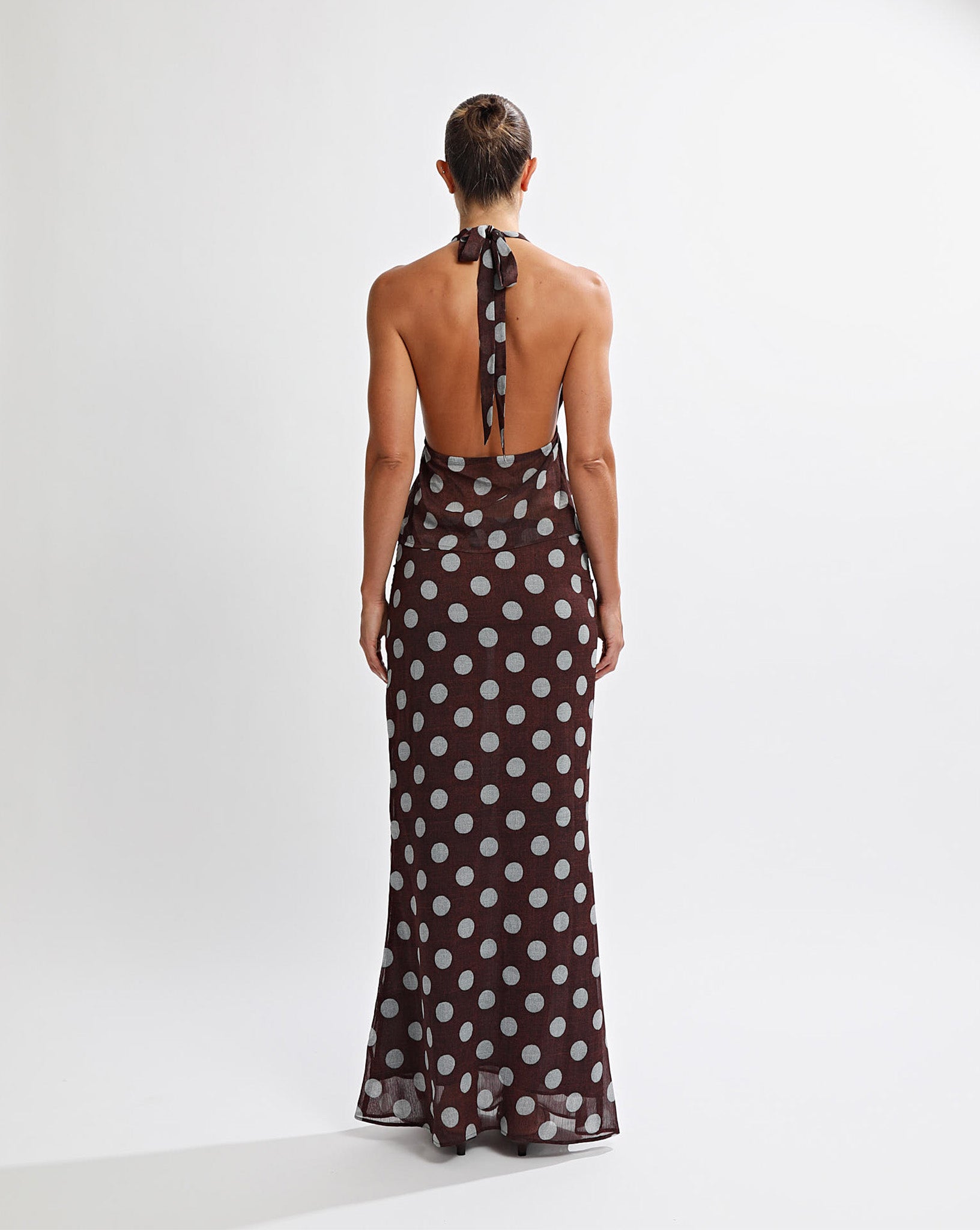 Suri Maxi Skirt Brown/Blue Polka