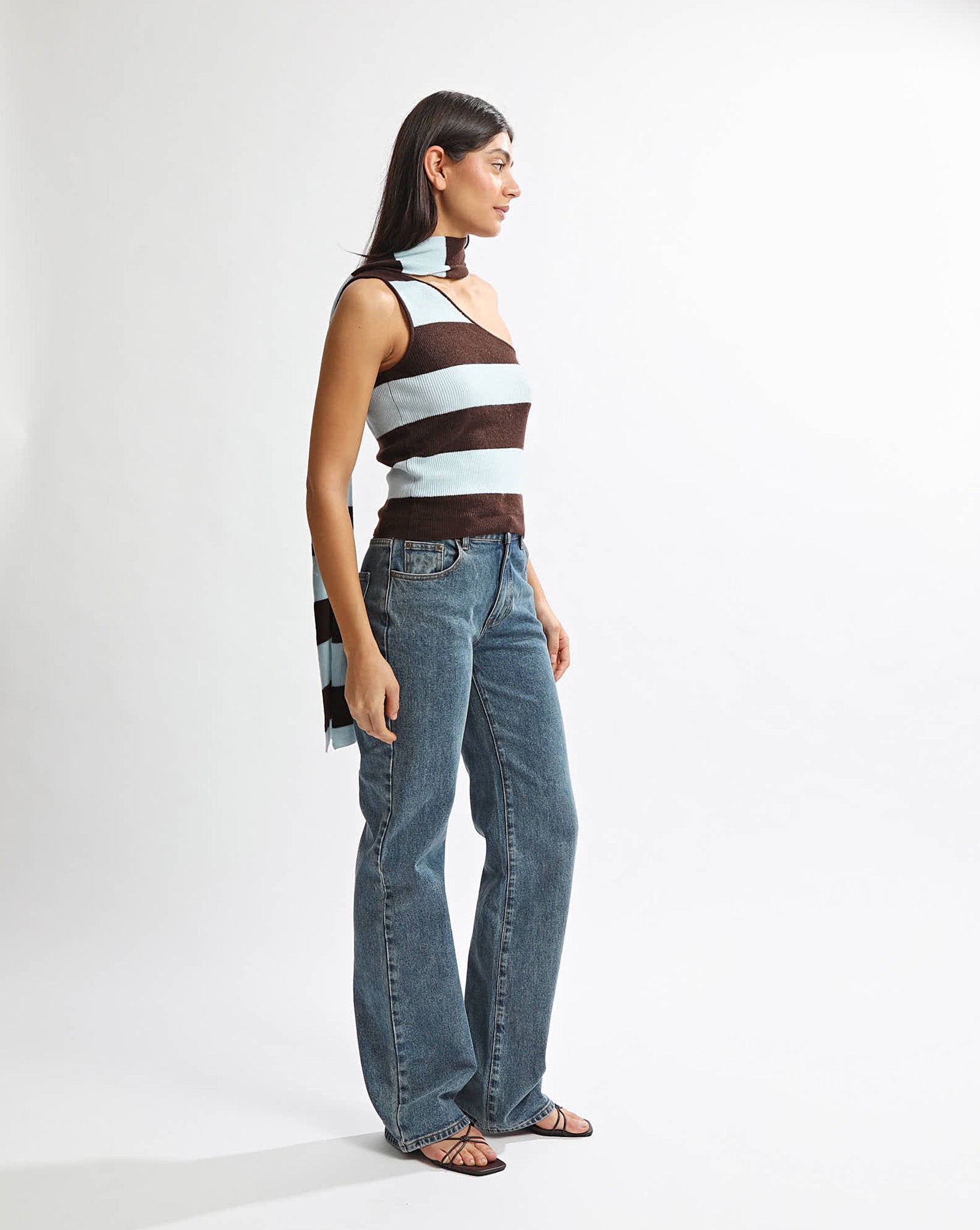 Charlotte Scarf Top Blue/Brown Stripe