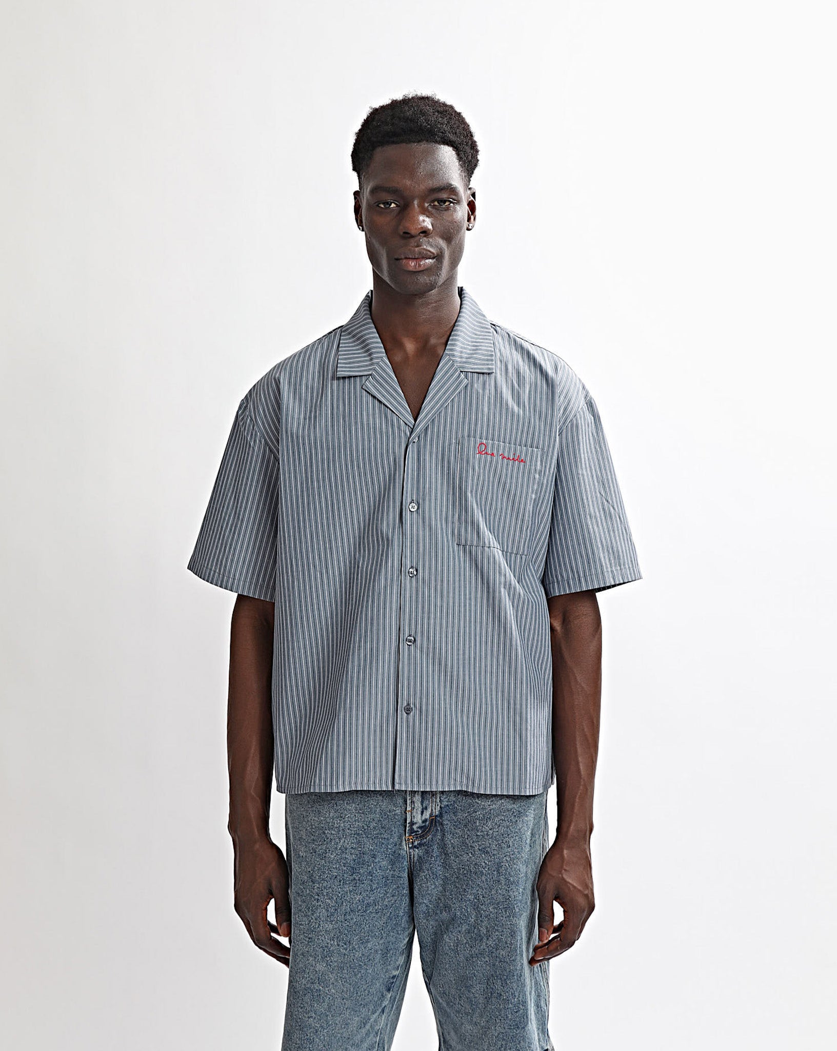 Theo Short Sleeve Shirt Steel Stripe
