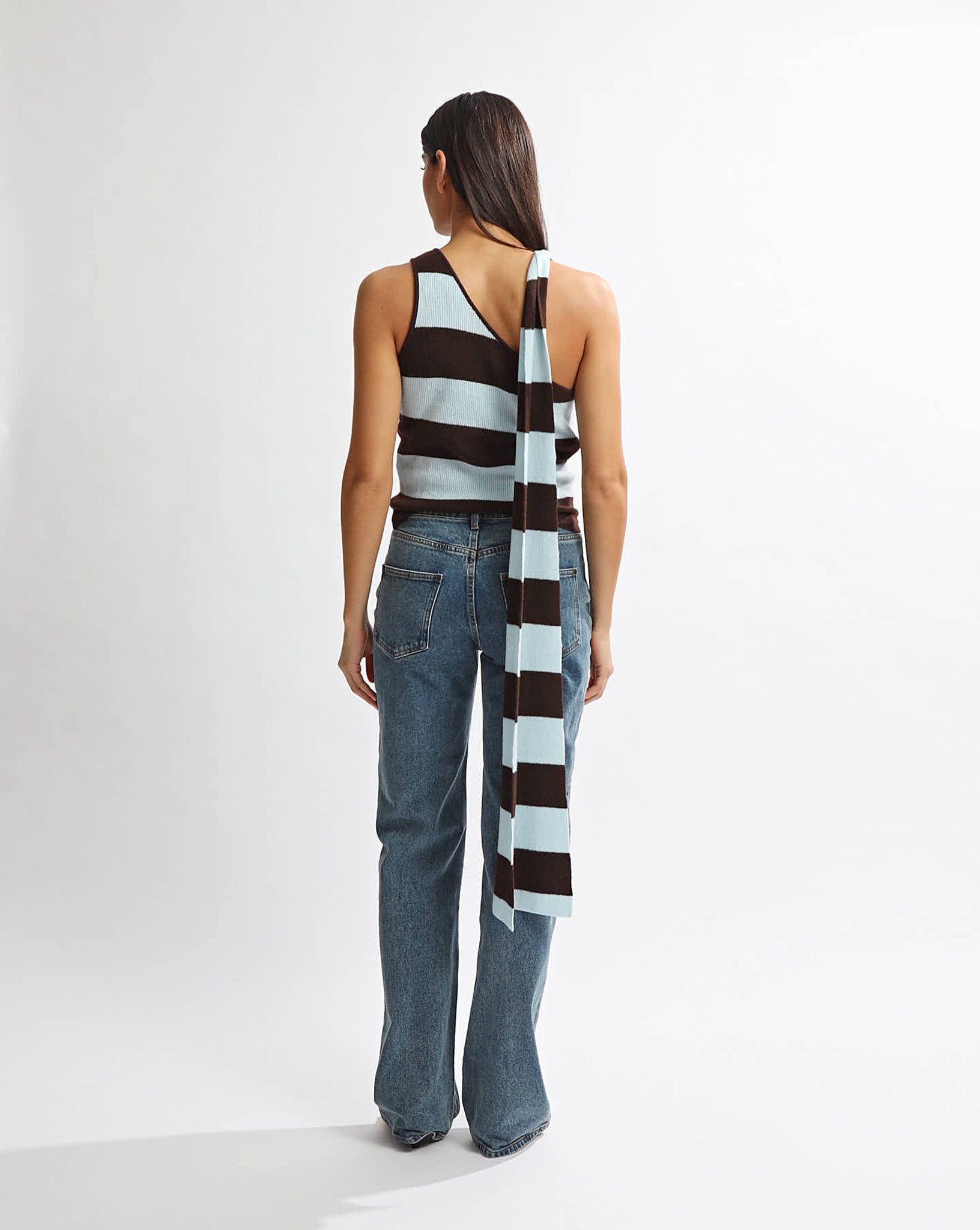 Charlotte Scarf Top Blue/Brown Stripe