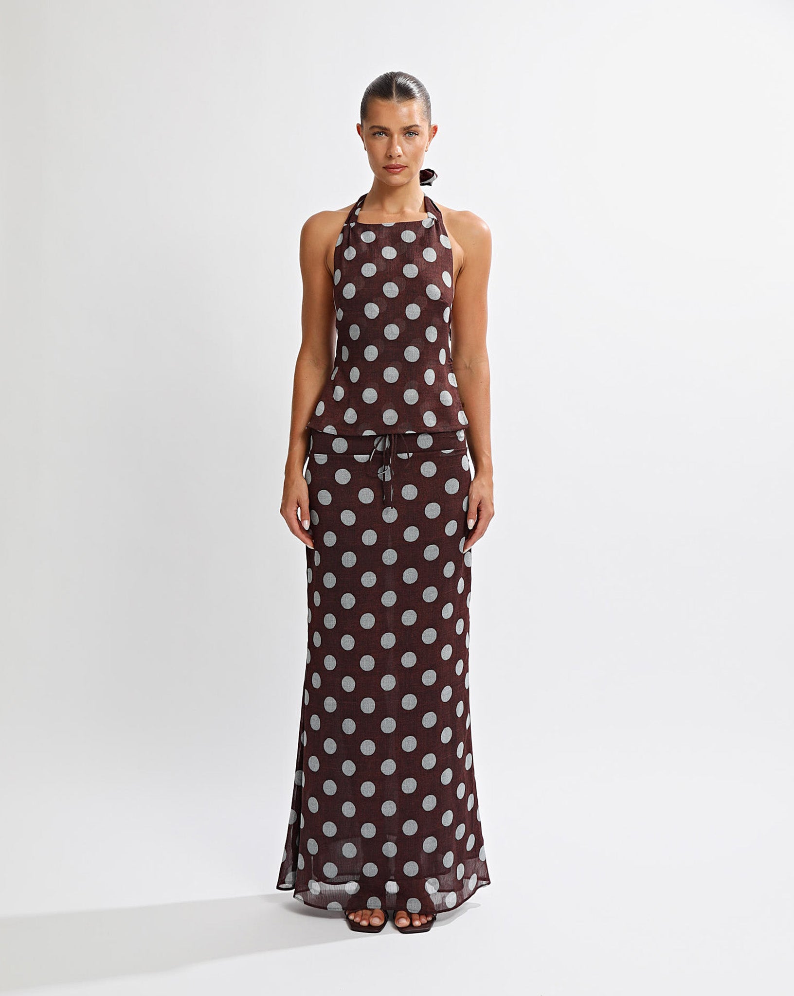 Suri Maxi Skirt Brown/Blue Polka