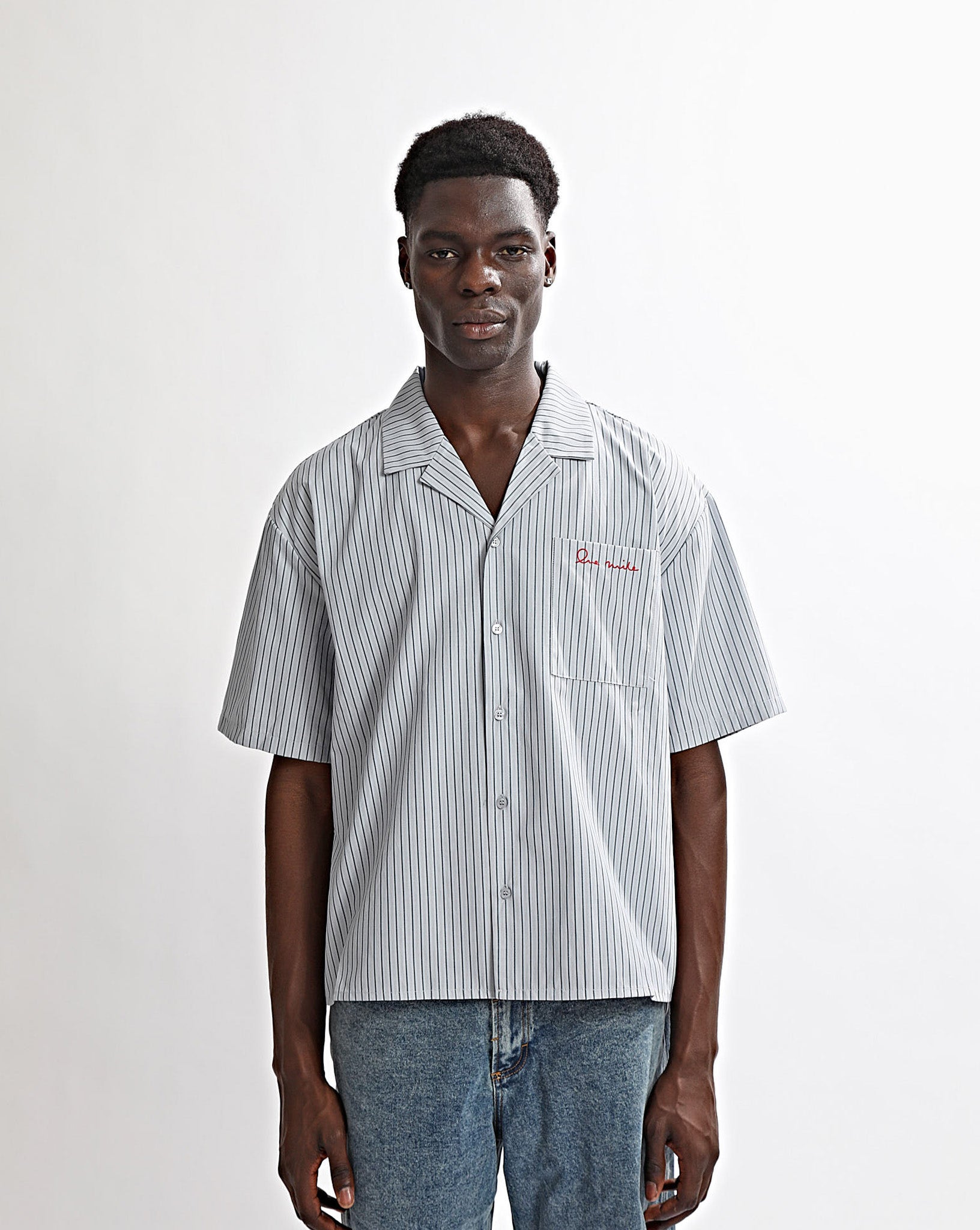 Theo Short Sleeve Shirt Grey Stripe