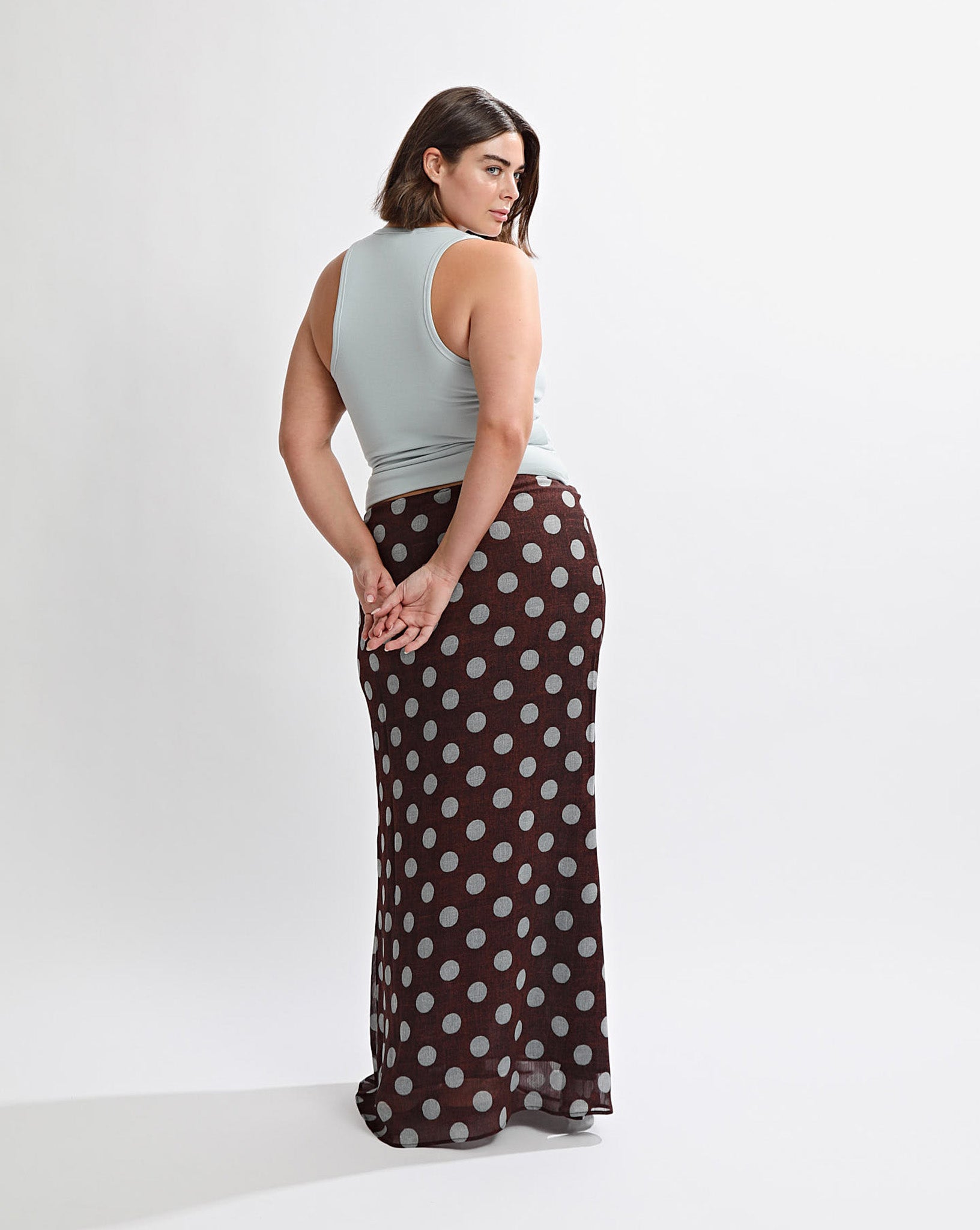 Suri Maxi Skirt Brown/Blue Polka