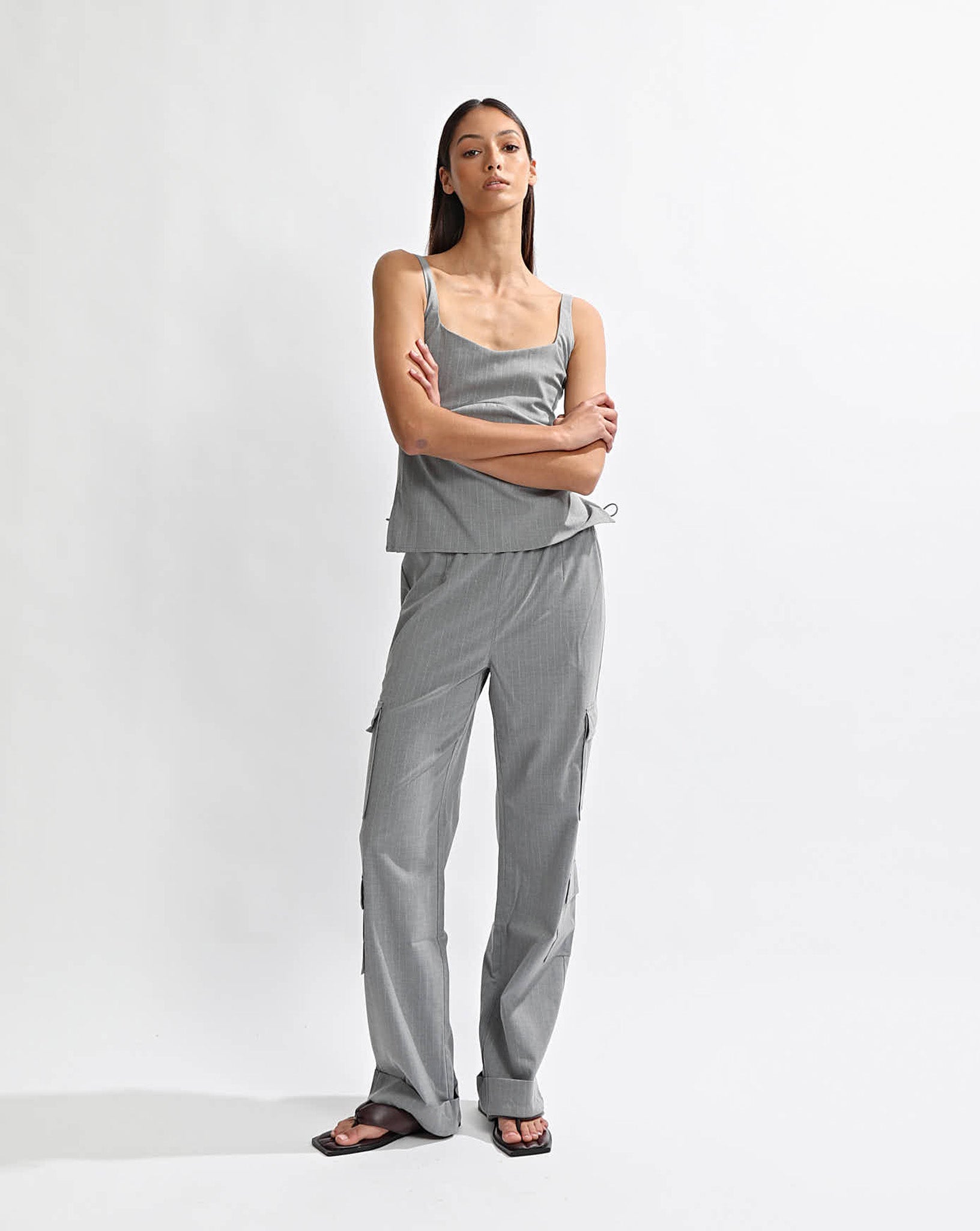 Celine Trousers Grey Stripe Cropped