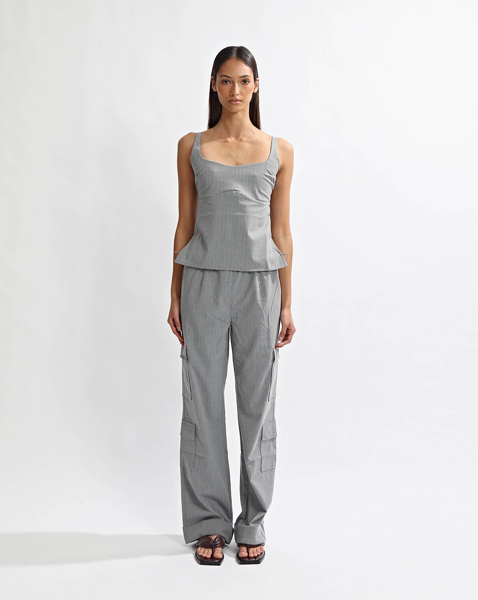 Celine Trousers Grey Stripe Cropped