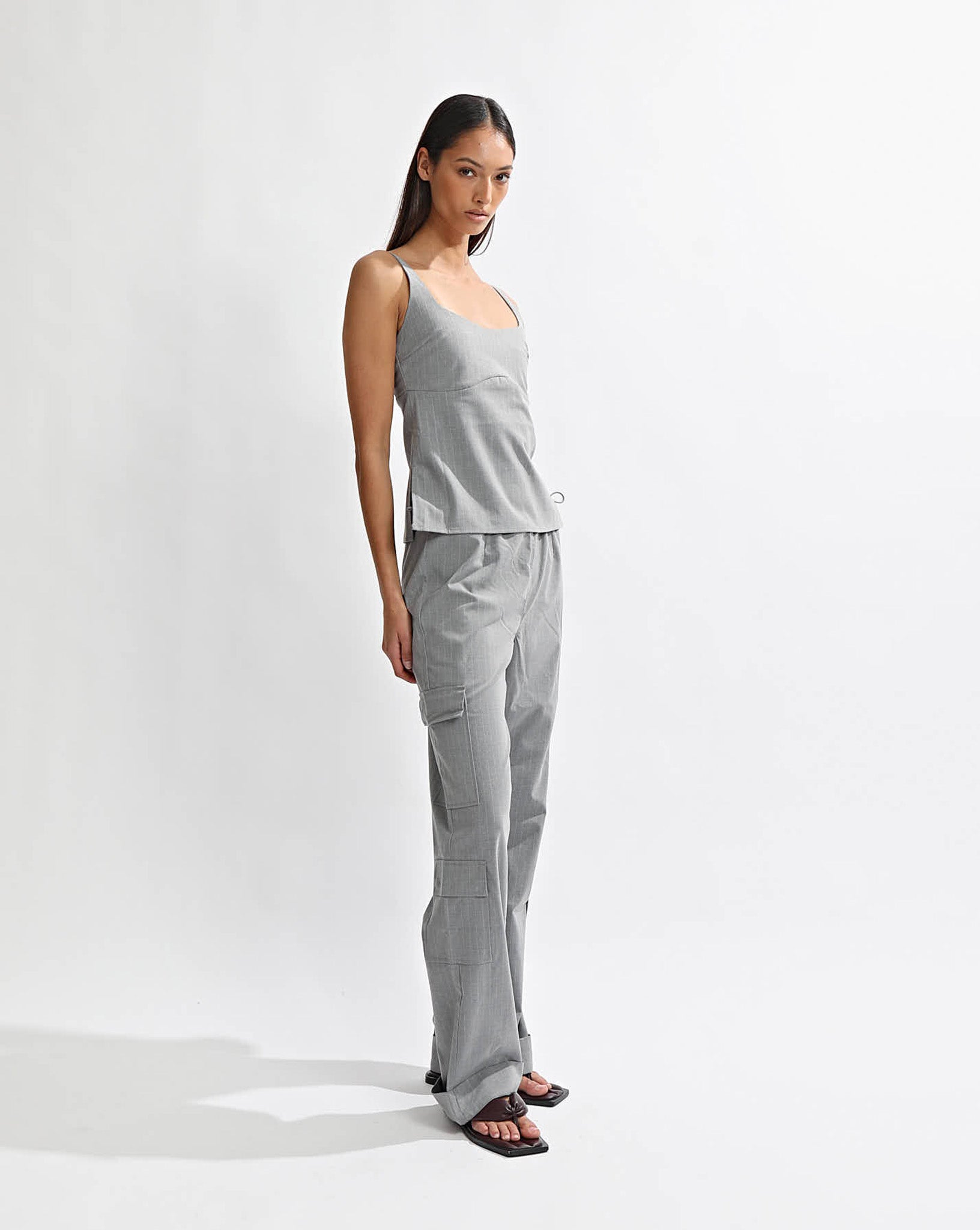 Celine Trousers Grey Stripe Cropped