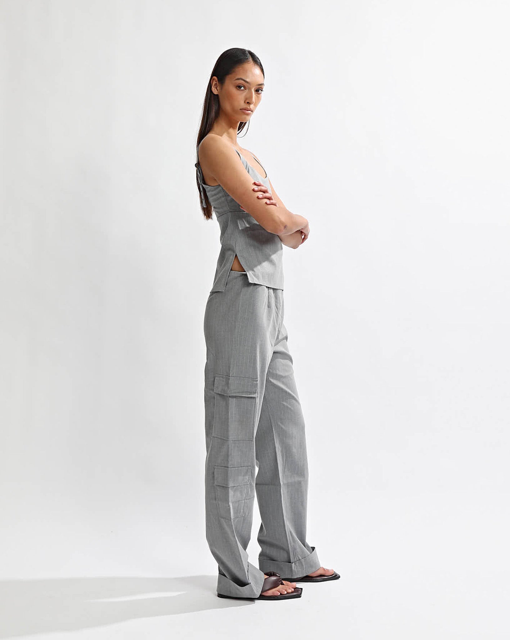 Celine Trousers Grey Stripe Cropped