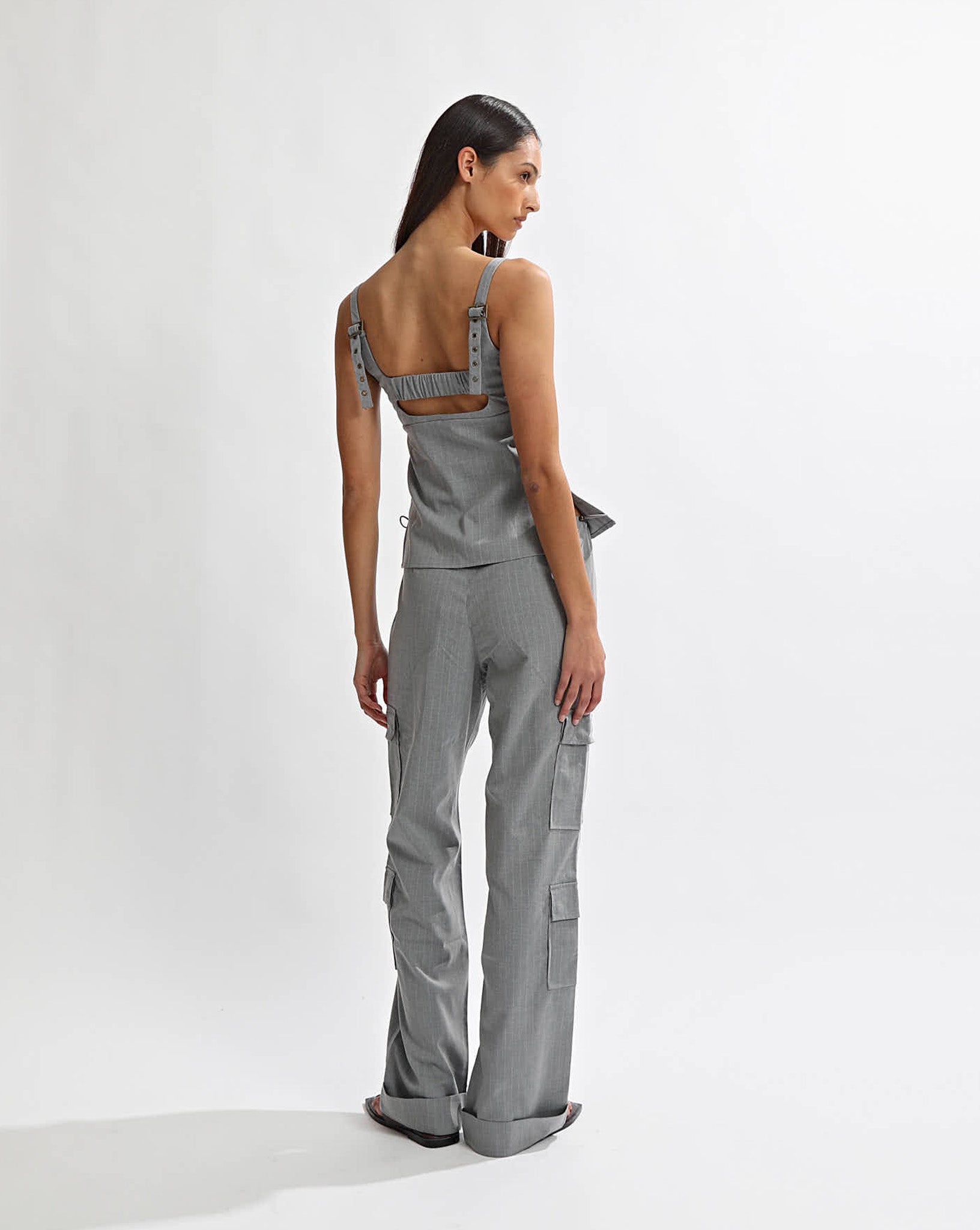 Celine Trousers Grey Stripe Cropped