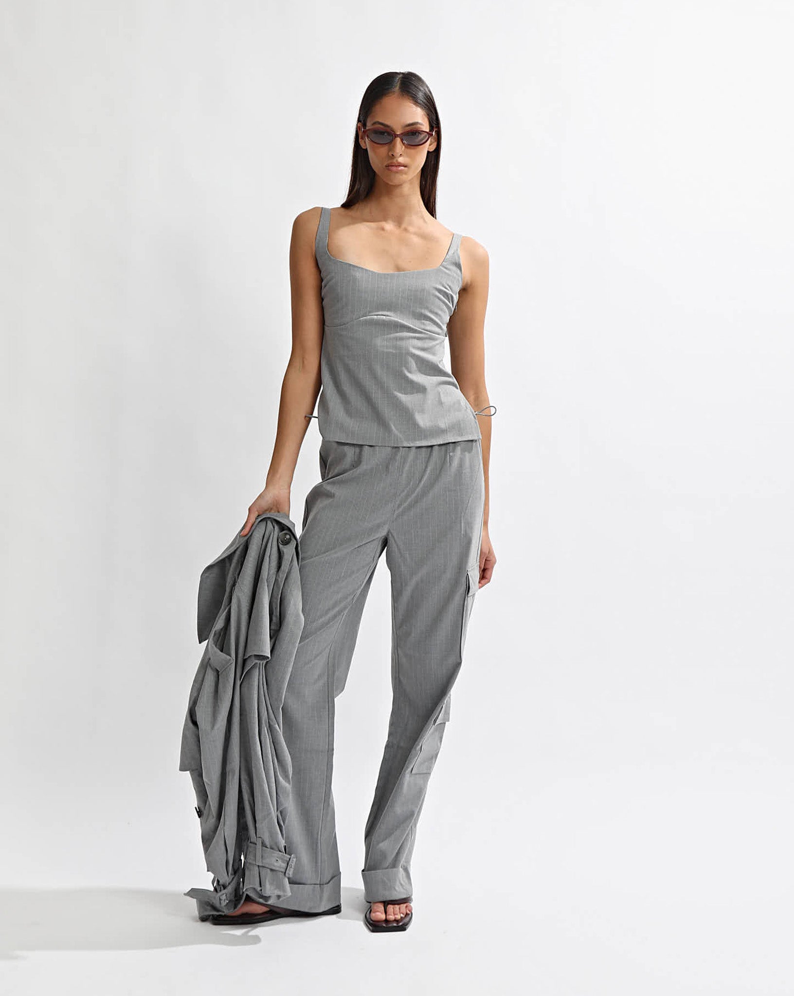 Celine Trousers Grey Stripe Cropped
