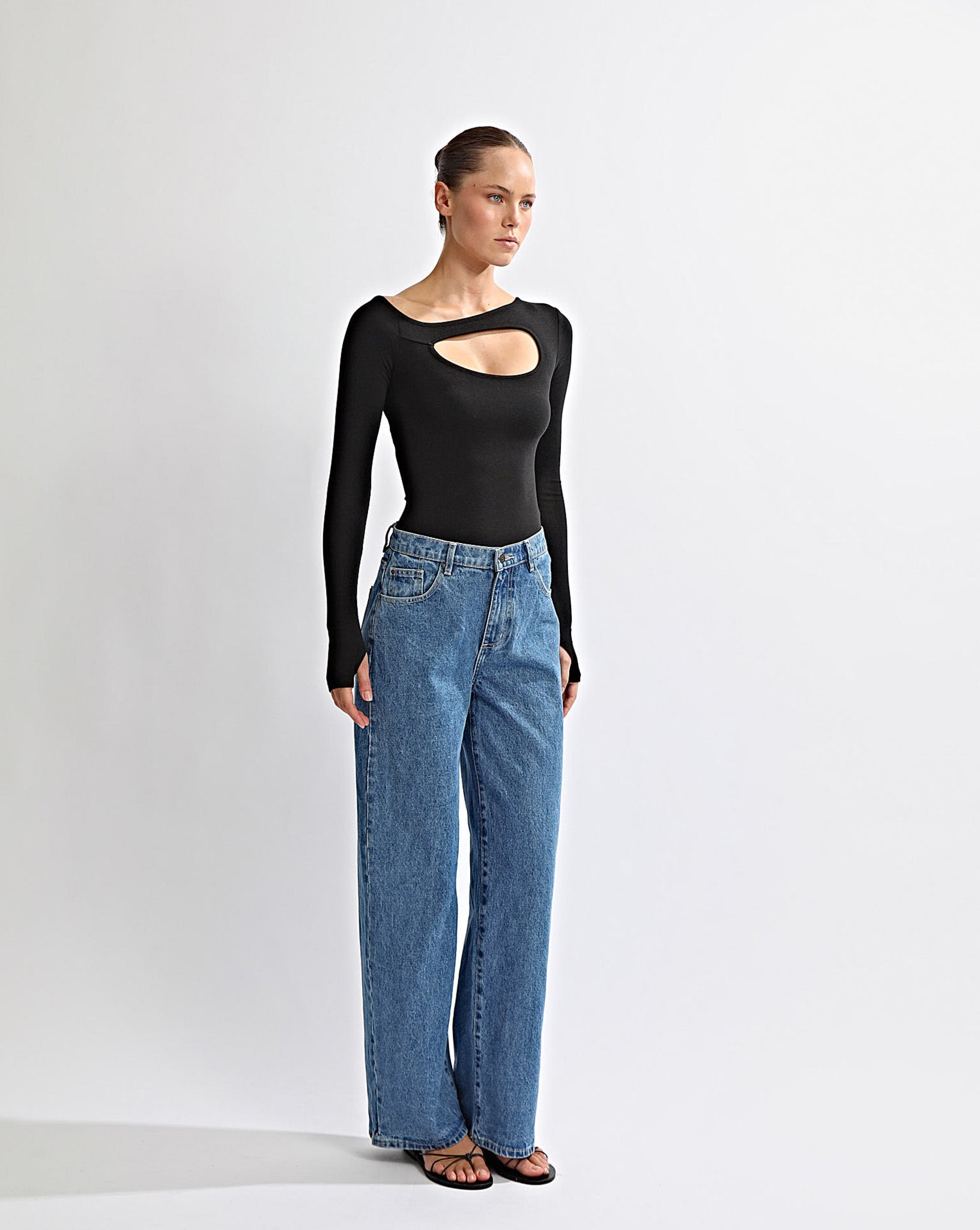 Amelia Asym Long Sleeve Top Black