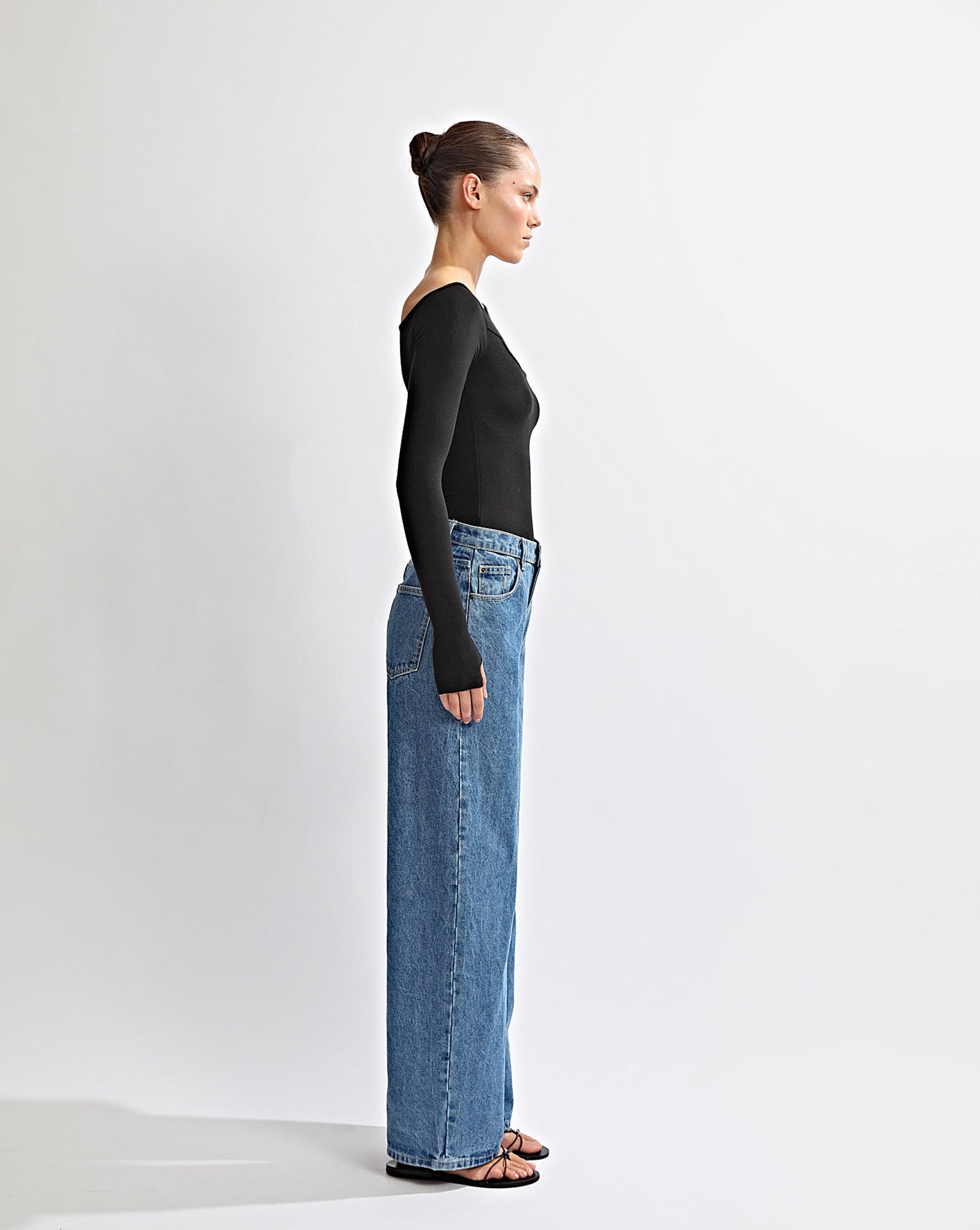 Amelia Asym Long Sleeve Top Black