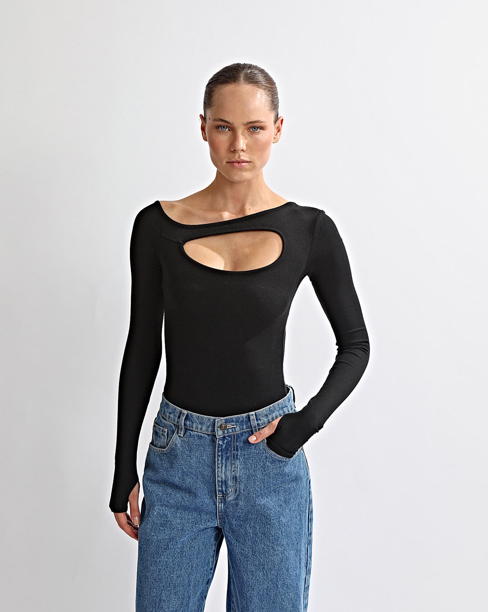 Amelia Asym Long Sleeve Top Black