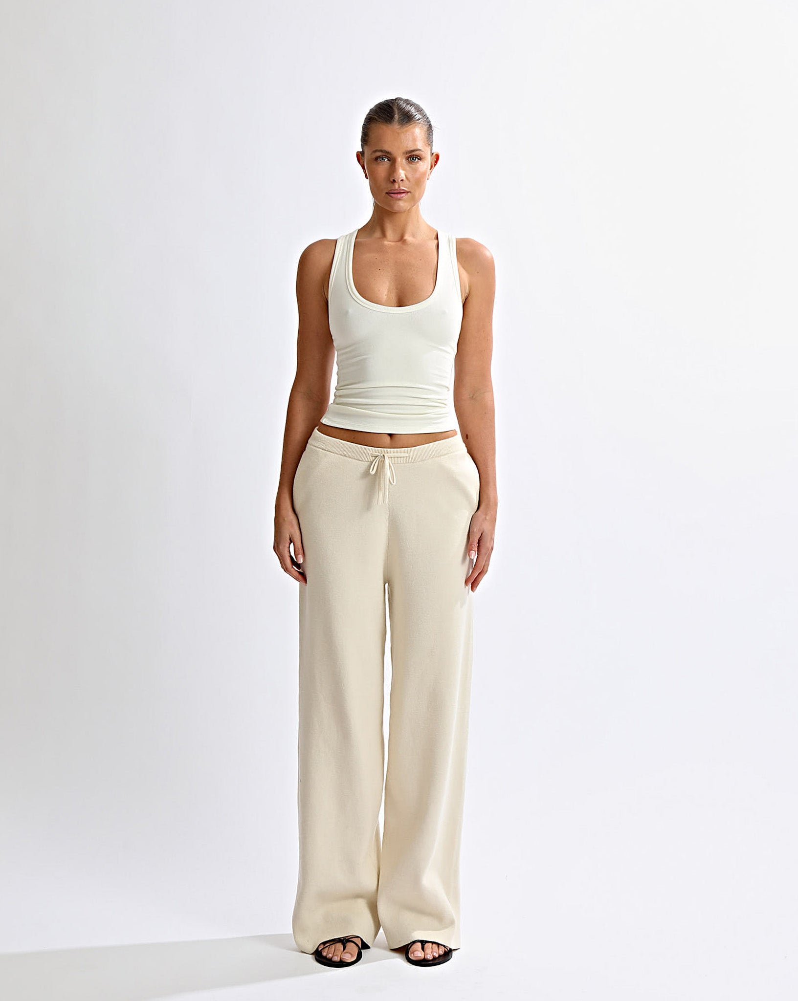 Dion Knit Pants Cream Cropped