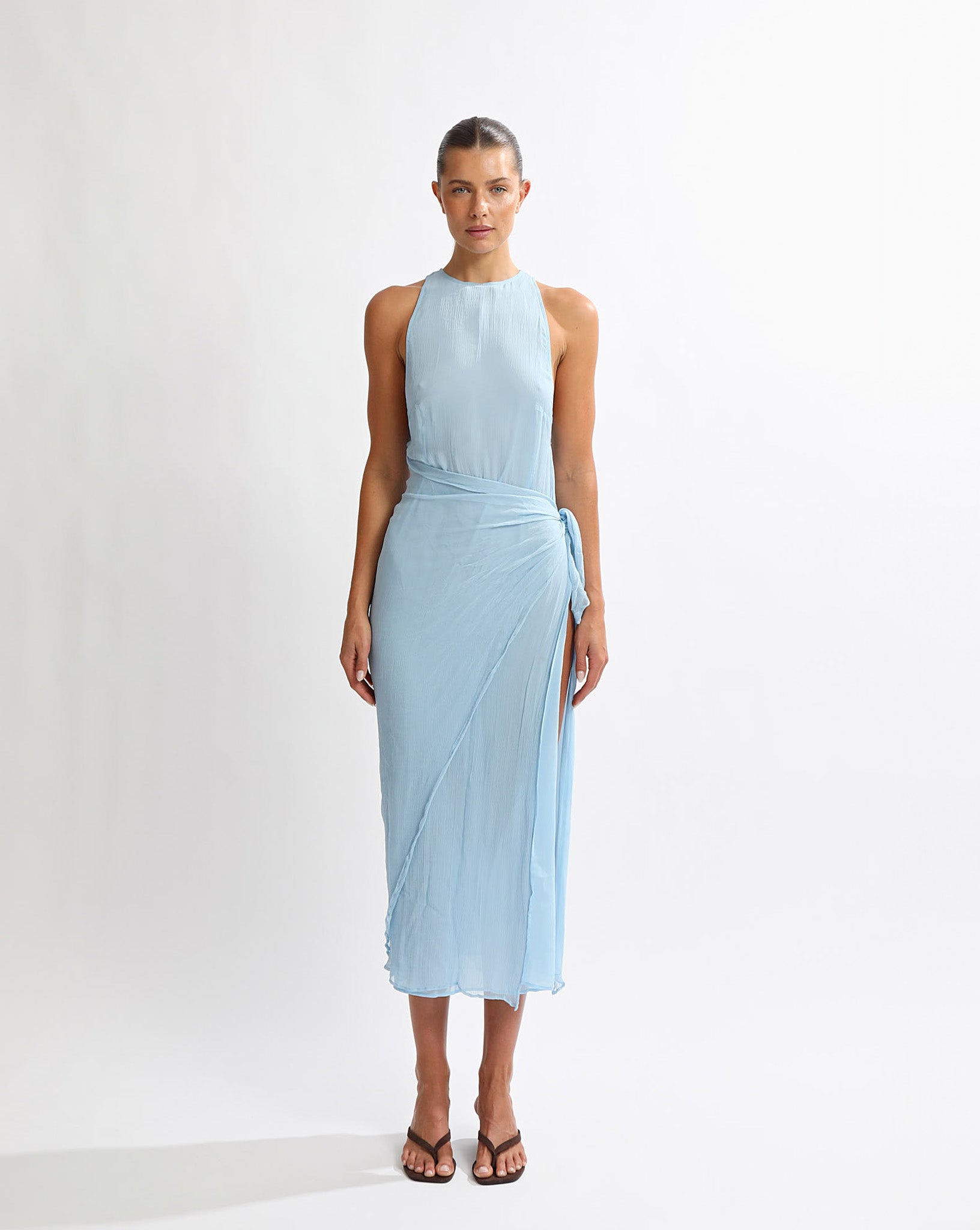 Suri Wrap Maxi Dress Light Blue One Mile The Label Suri Wrap Maxi Dress Light Blue One Mile The Label
