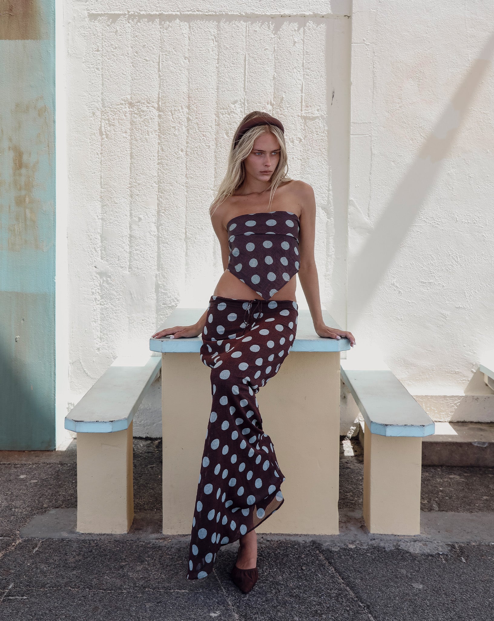 Suri Scarf Brown/Blue Polka