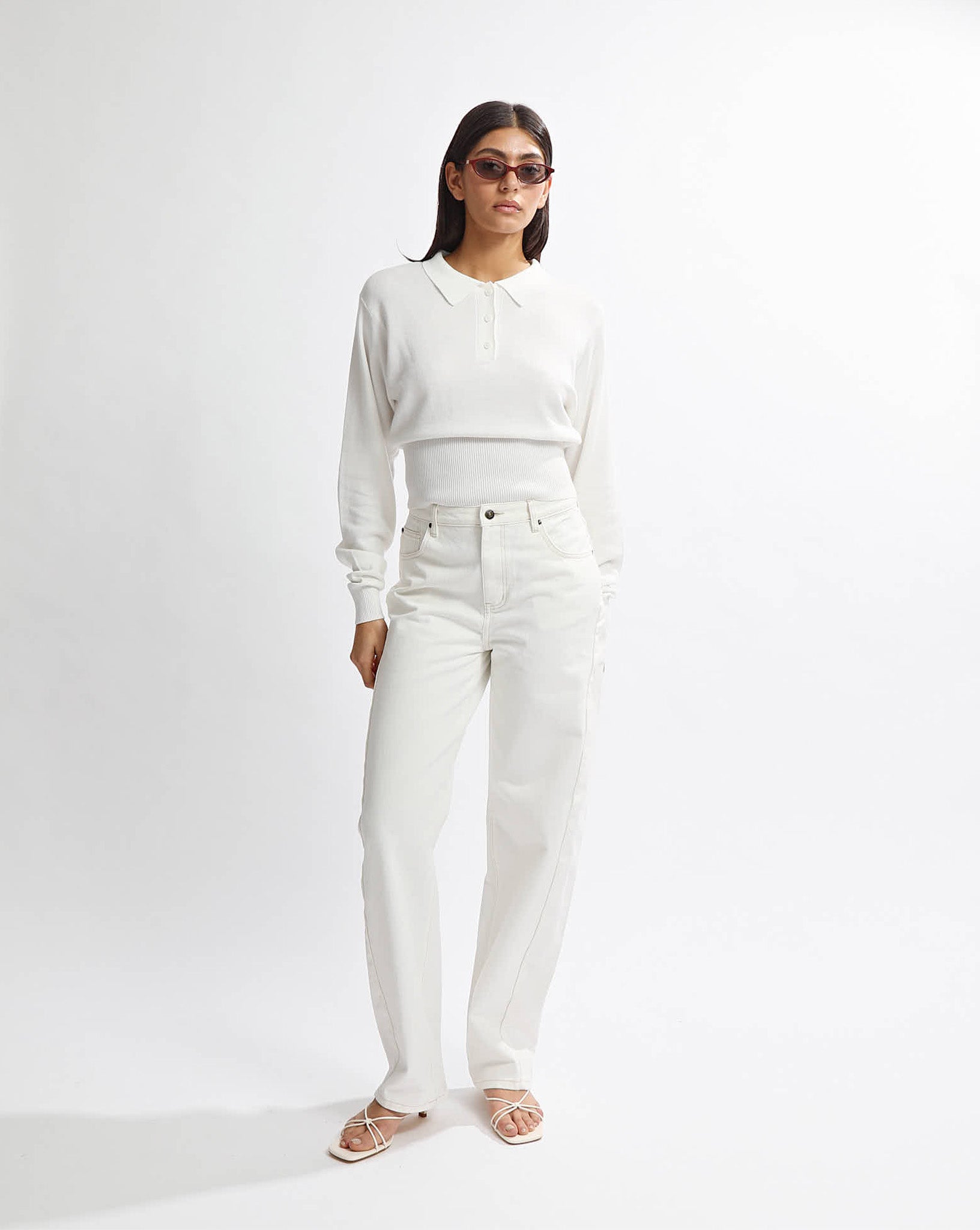 Blaire Knit Long Sleeve Top White