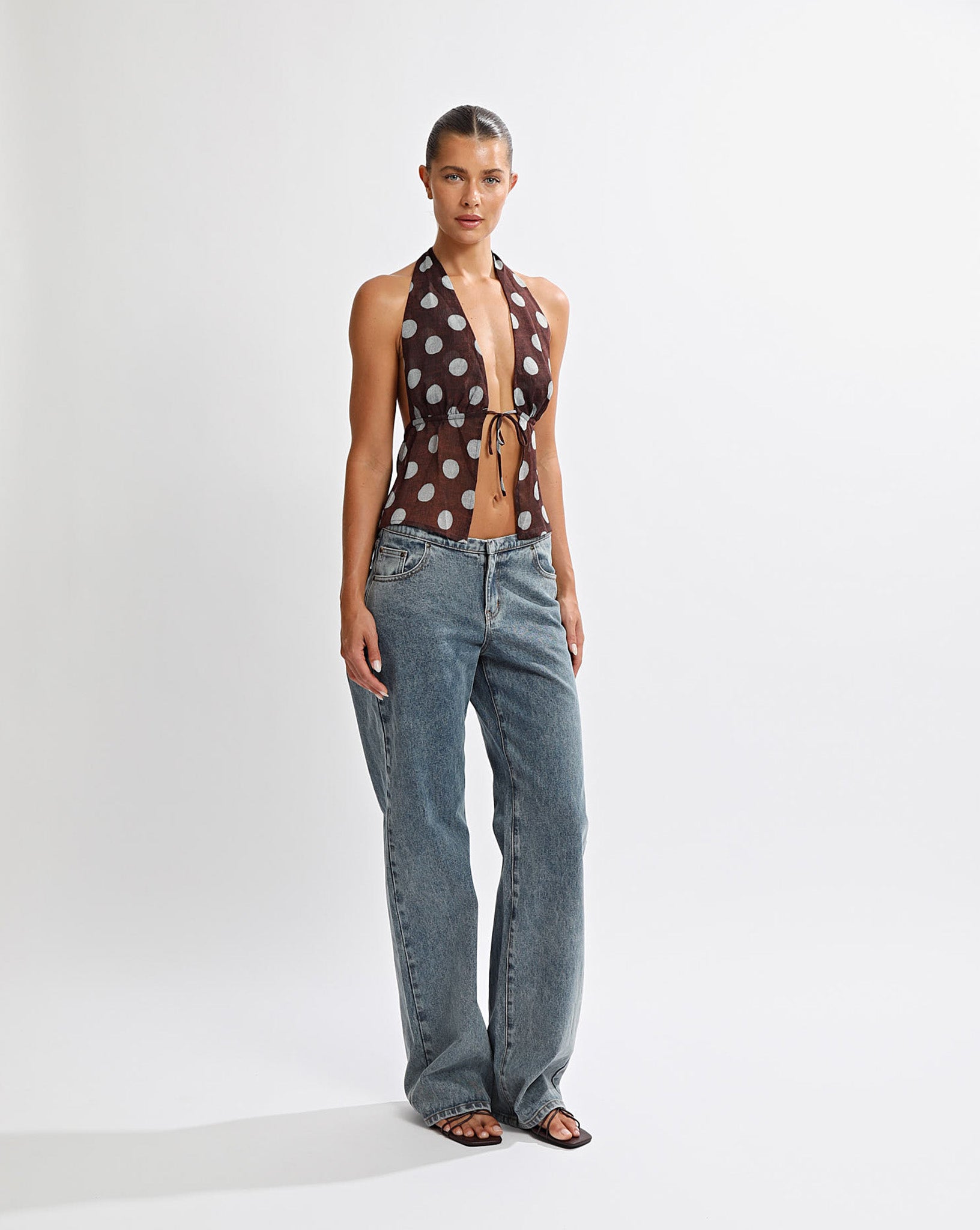 Suri Halter Top Brown/Blue Polka