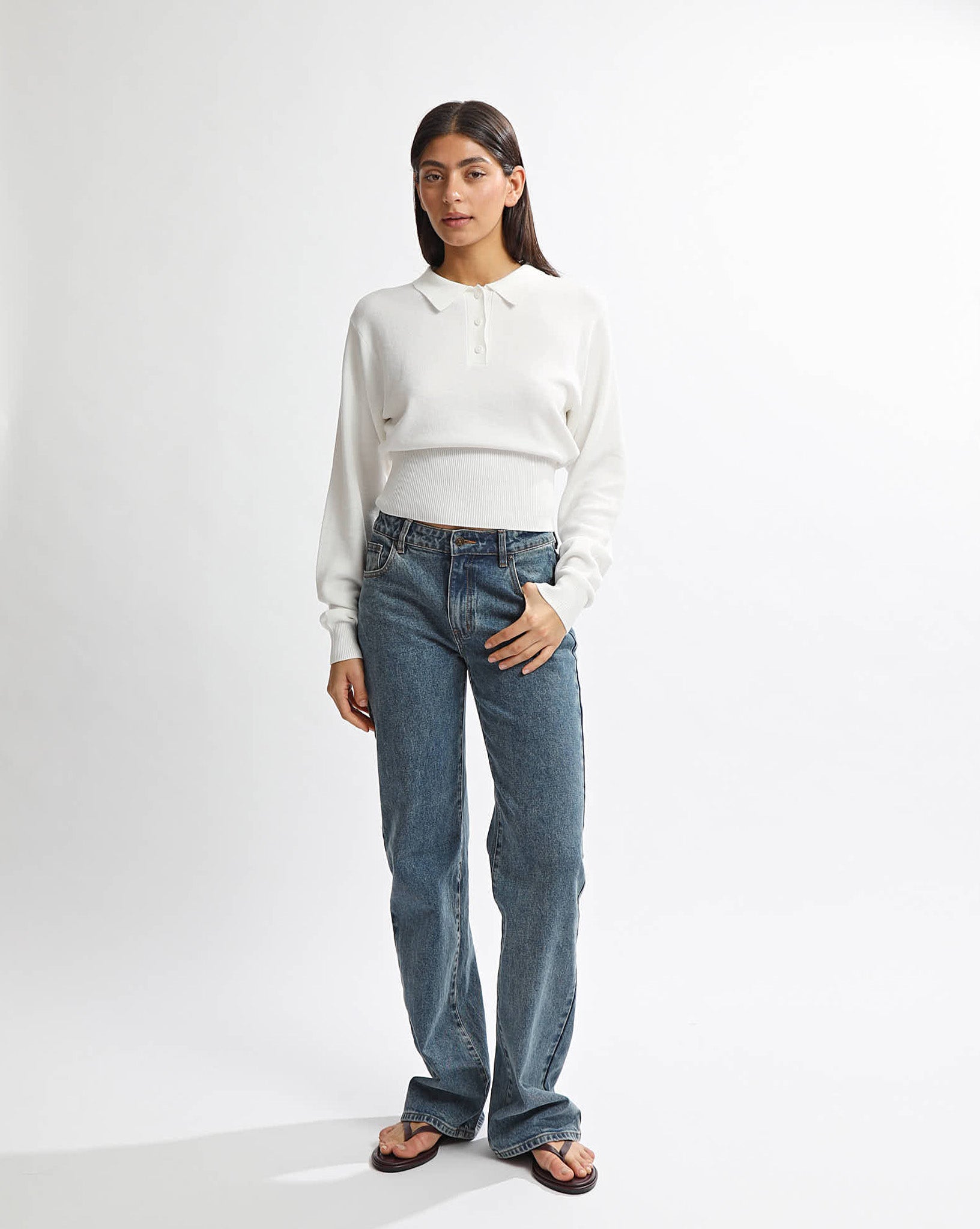 Blaire Knit Long Sleeve Top White